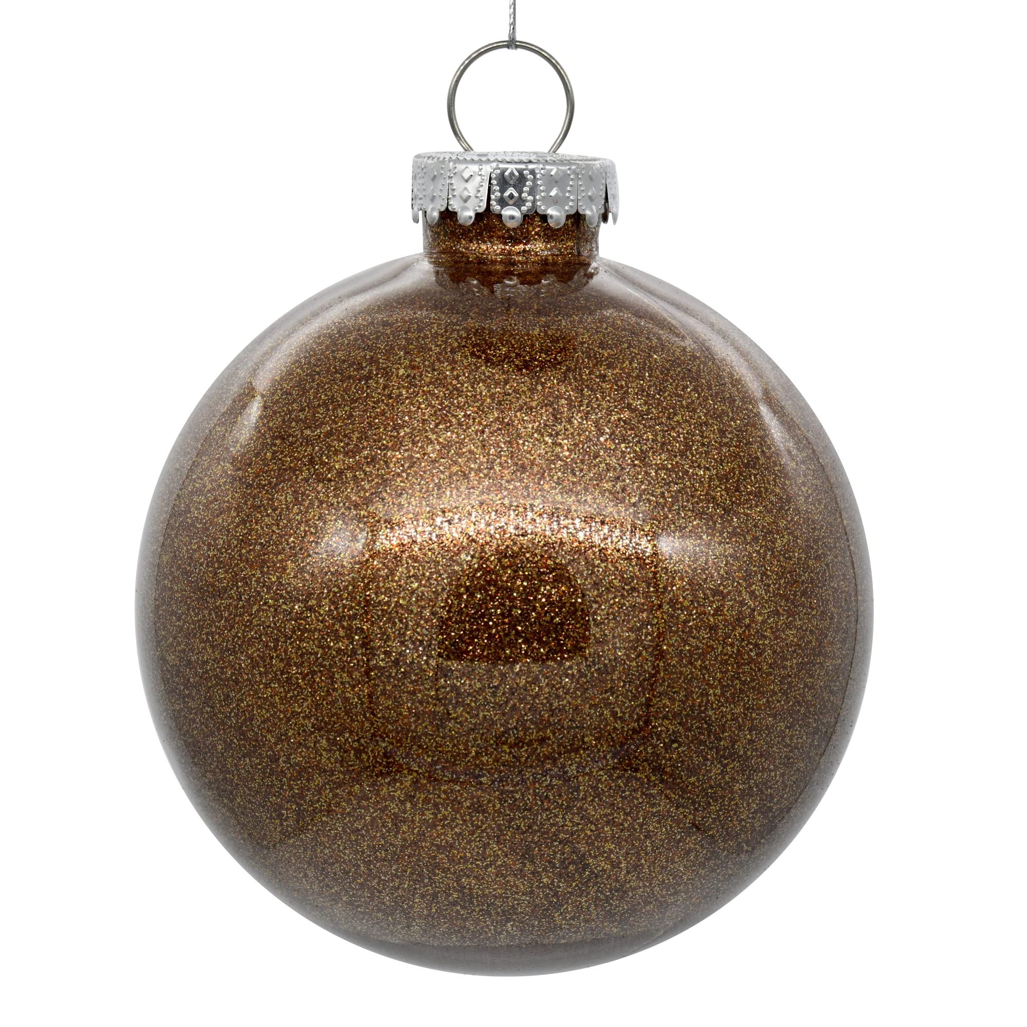 Vickerman 4.75 Clear Ball Christmas Ornament with Mocha Glitter Interior. This Item Comes with 4 Ornaments per Unit.