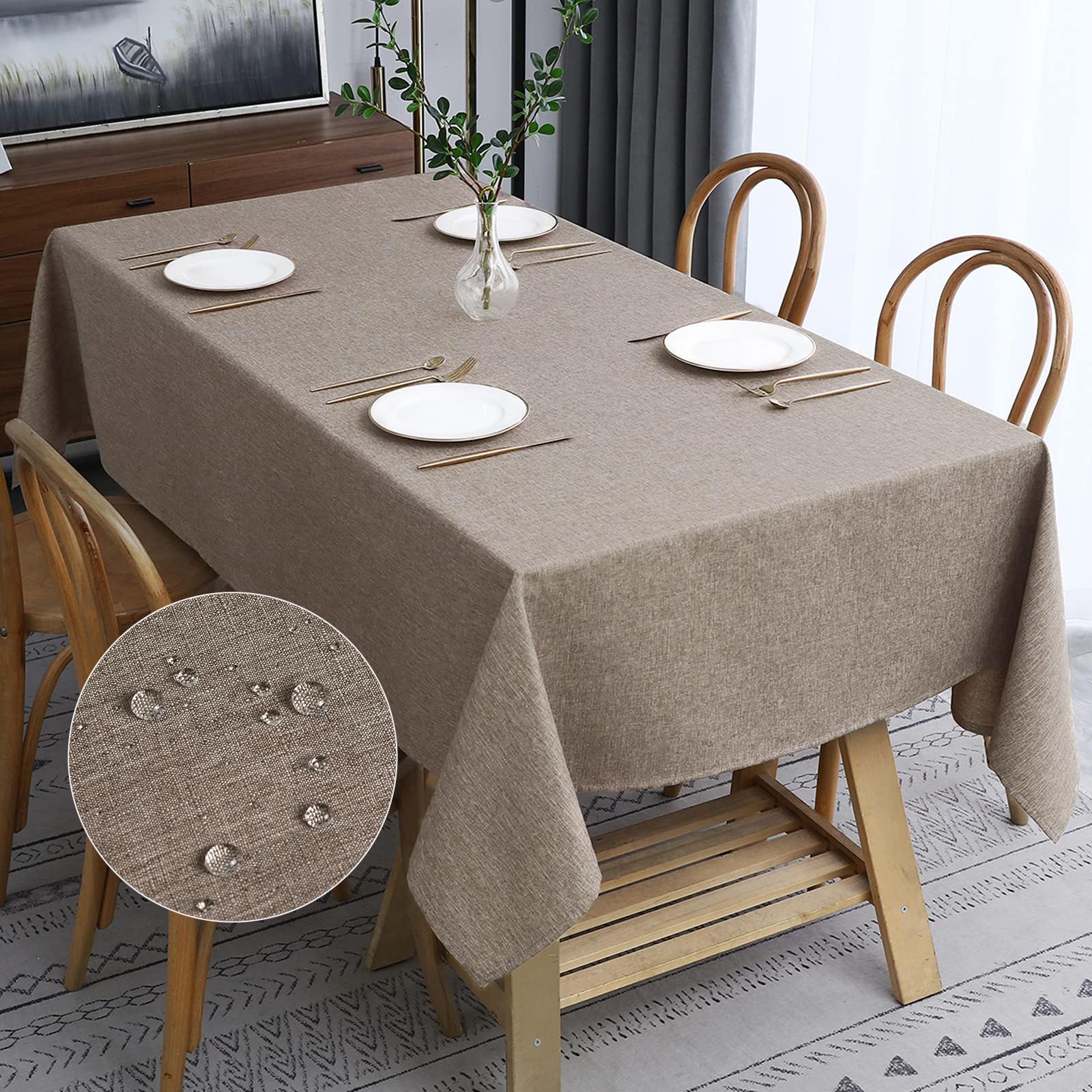Jucfhy Rectangle Table Cloth,Linen Farmhouse Tablecloth Heavy Duty Fabric,Stain Resistant,Water Resistant Washable Table Cloths,