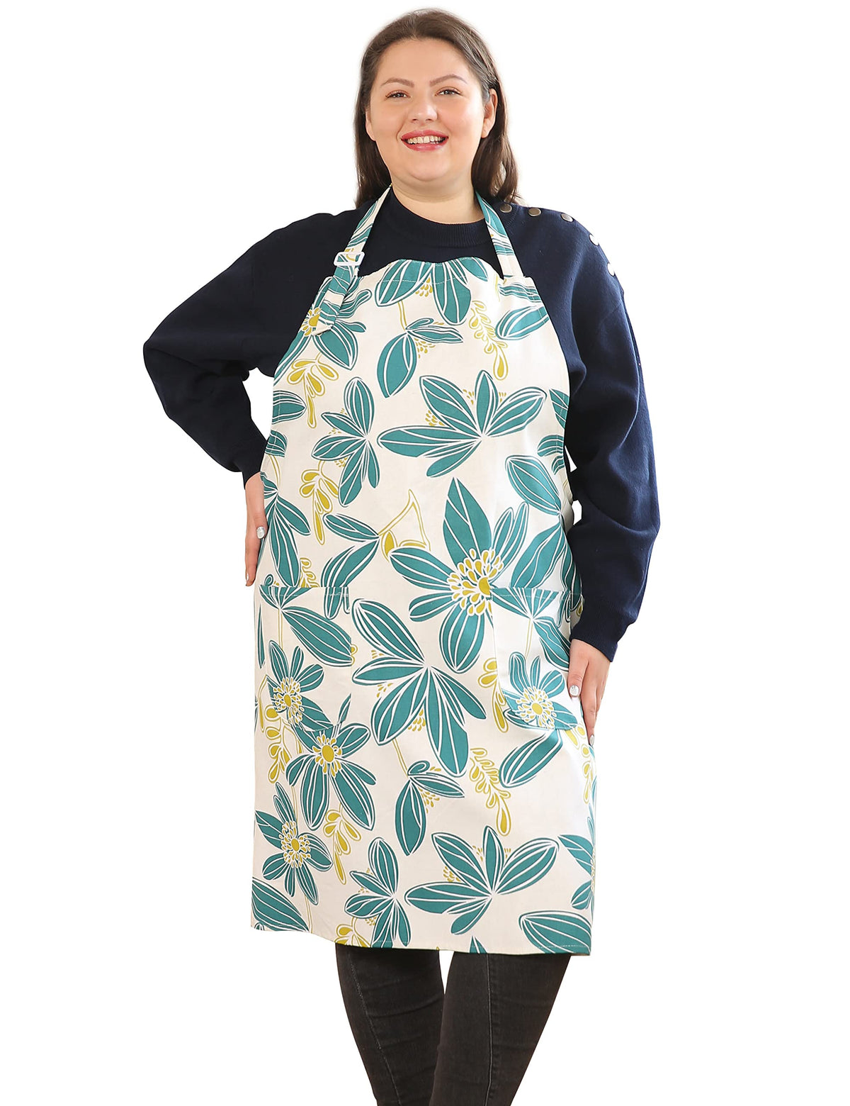 Cotton Linen Baking Plus Size Aprons For Women With Pockets Kitchen Cooking 2X-3X Pistil Petal
