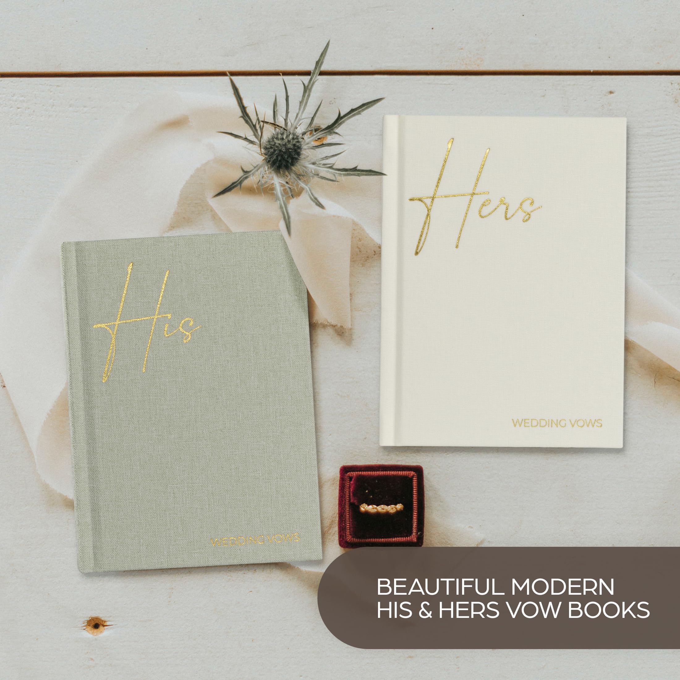 Elegant Linen Wedding Vow Books With Gold Foil Lettering - Perfectly Sized His And Hers Vow Books With Plenty Of Pages To Write