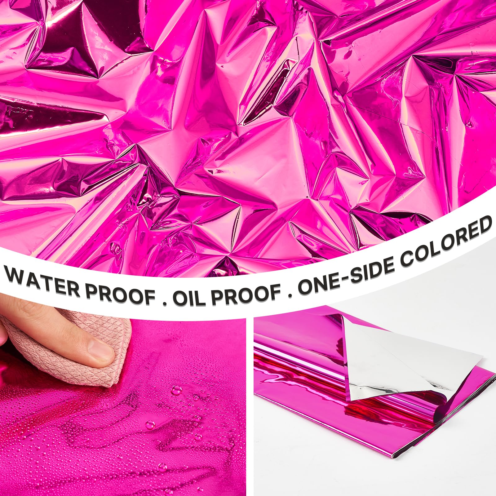 Partywoo Magenta Foil Tablecloth, 3 Pack 54 X 108 Inch Rectangle Tablecloth, Foil Tablecloth For 6 To 8 Foot Table, Metallic Tab