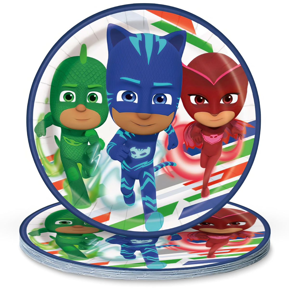 Unique Industries Pj Masks Party Premium Multicolor Round Dessert Paper Plates - 7'' (8 Ct) | Disposable & Eco-Friendly Tablewar