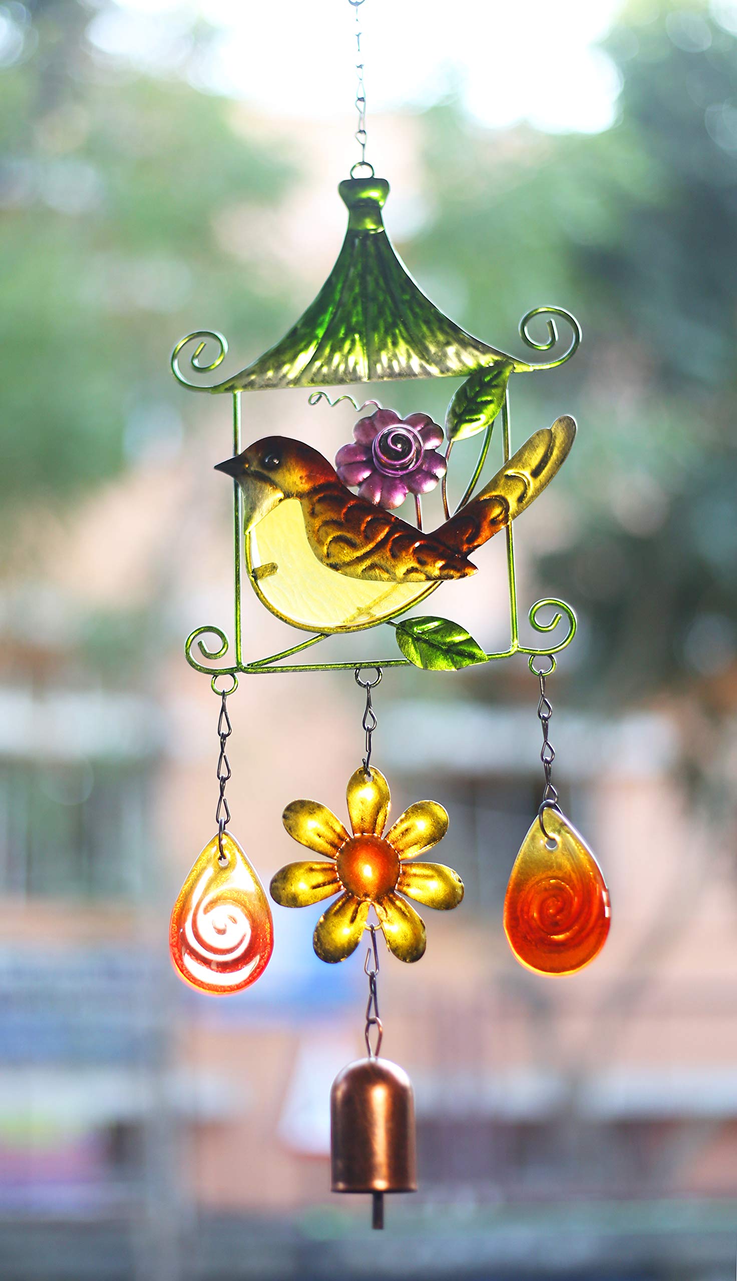 Paradigm Pictures Colourful Birds & Flower Metal Wall Hangings With Bells For Balcony Garden & Wall Decor Items