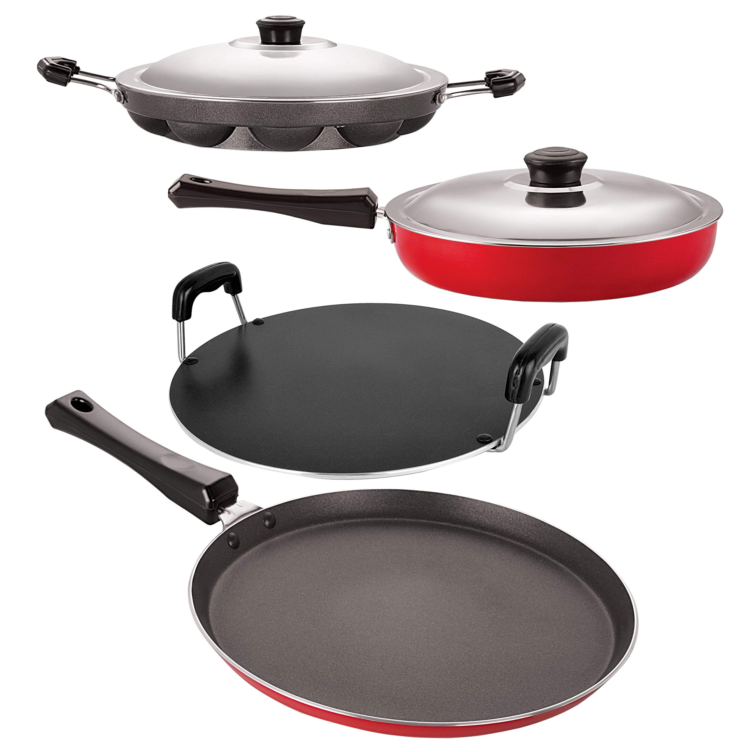 Nirlon 3 Layer NonStick Coated Aluminium 4 Piece Kitchen Cookware Combo Set With Bakelite Handle
