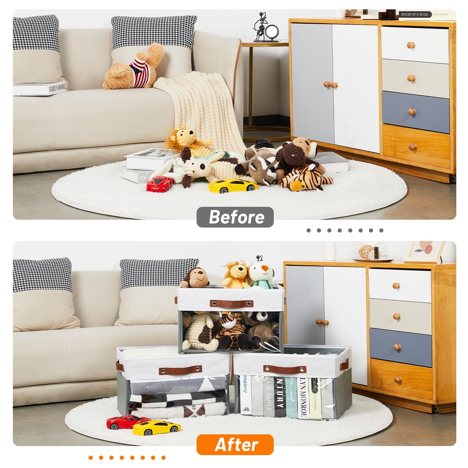 Hnzige Fabric Storage Bins For Shelves Foldable Closet Storage Bin With Clear Window, Collapsible Large Linen Organizers Bin Dec