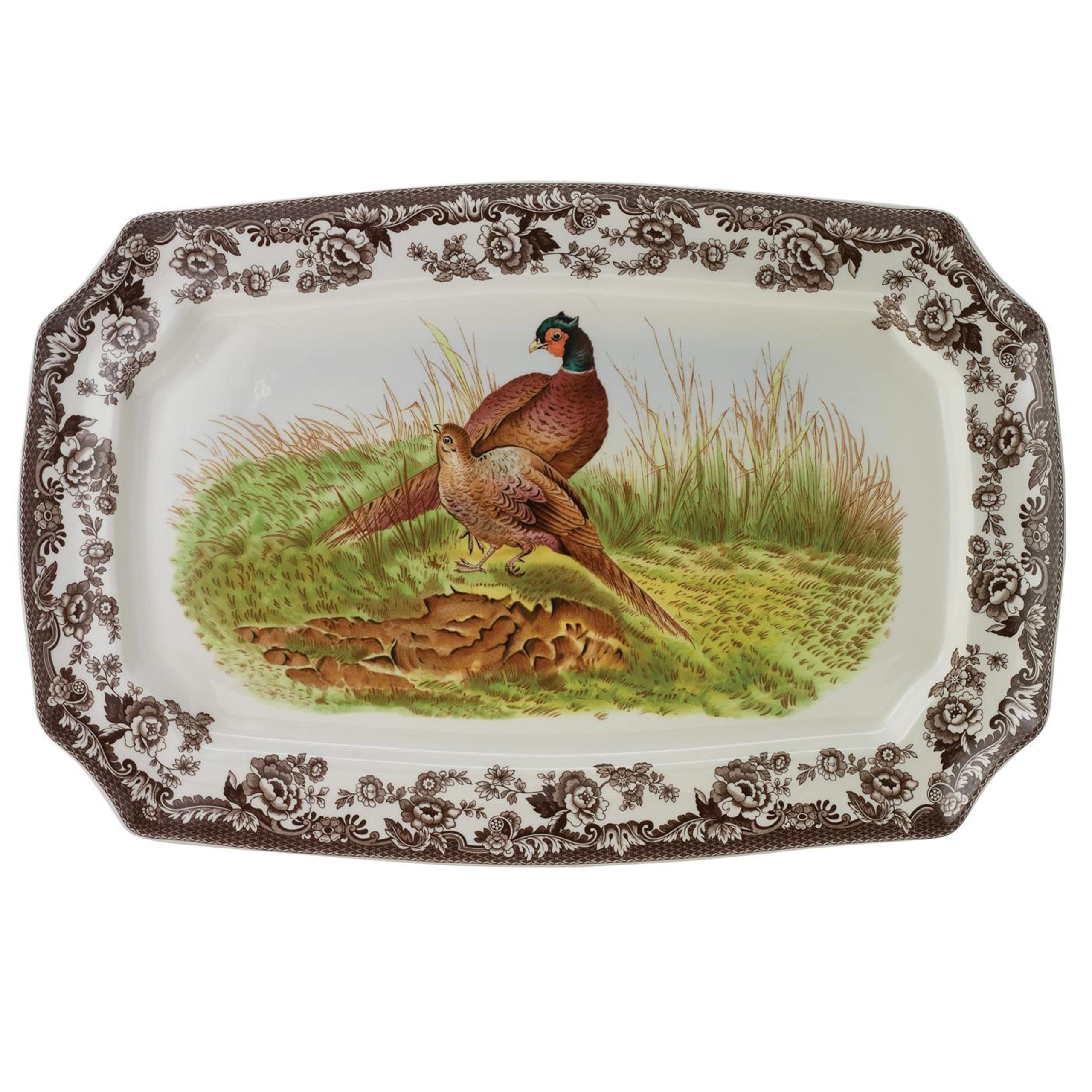 Spode Woodland 17.5'' Rectangular Platter With Pheasant | Large Serving Platter | Ideal For Hunting Cabin D  Cor | Made From Fin