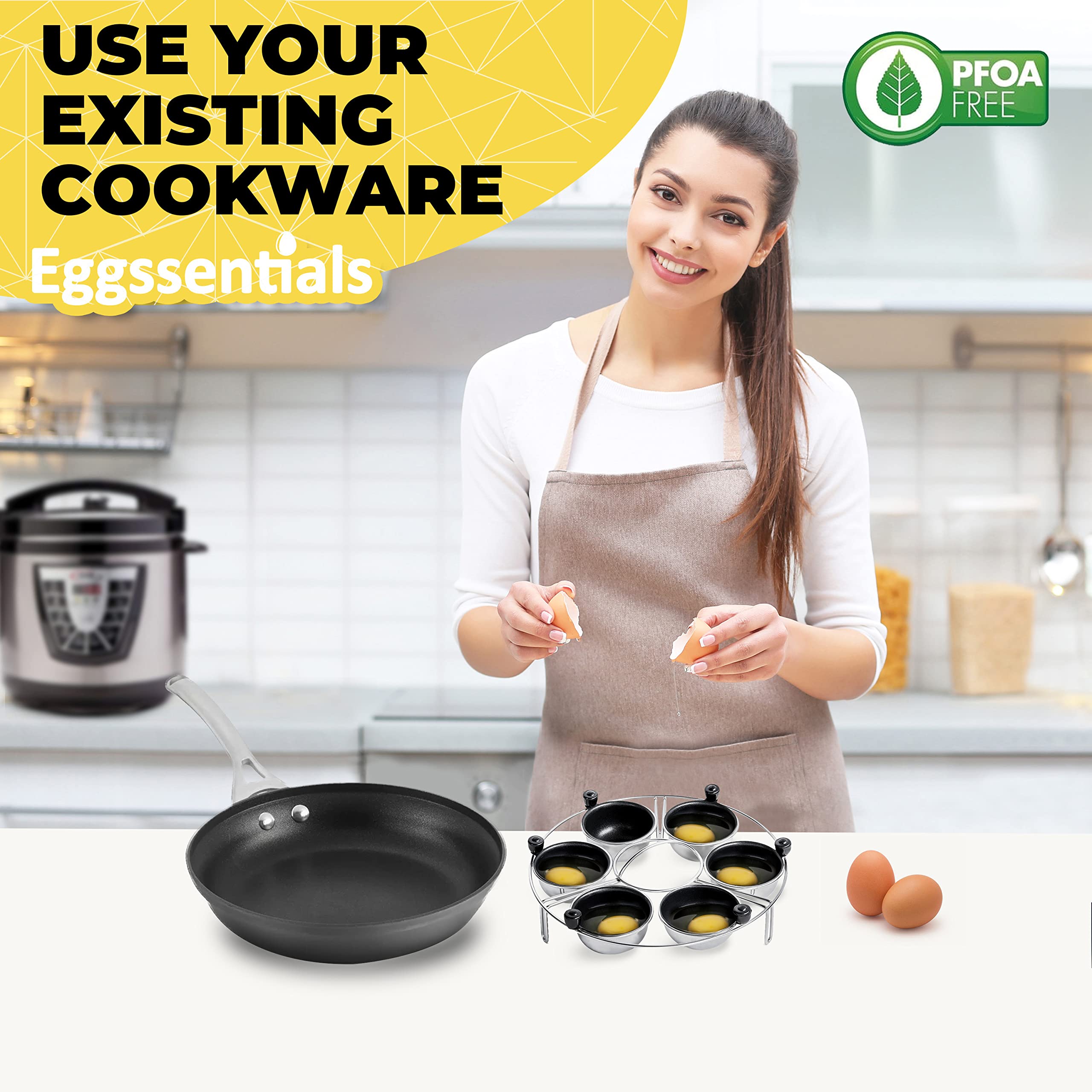 Eggssentials Egg Poacher Insert Stainless Steel Poached Egg Cooker Eggs Poaching Cup Pfoa Free Egg Poachers Nonstick, 9 Inches R