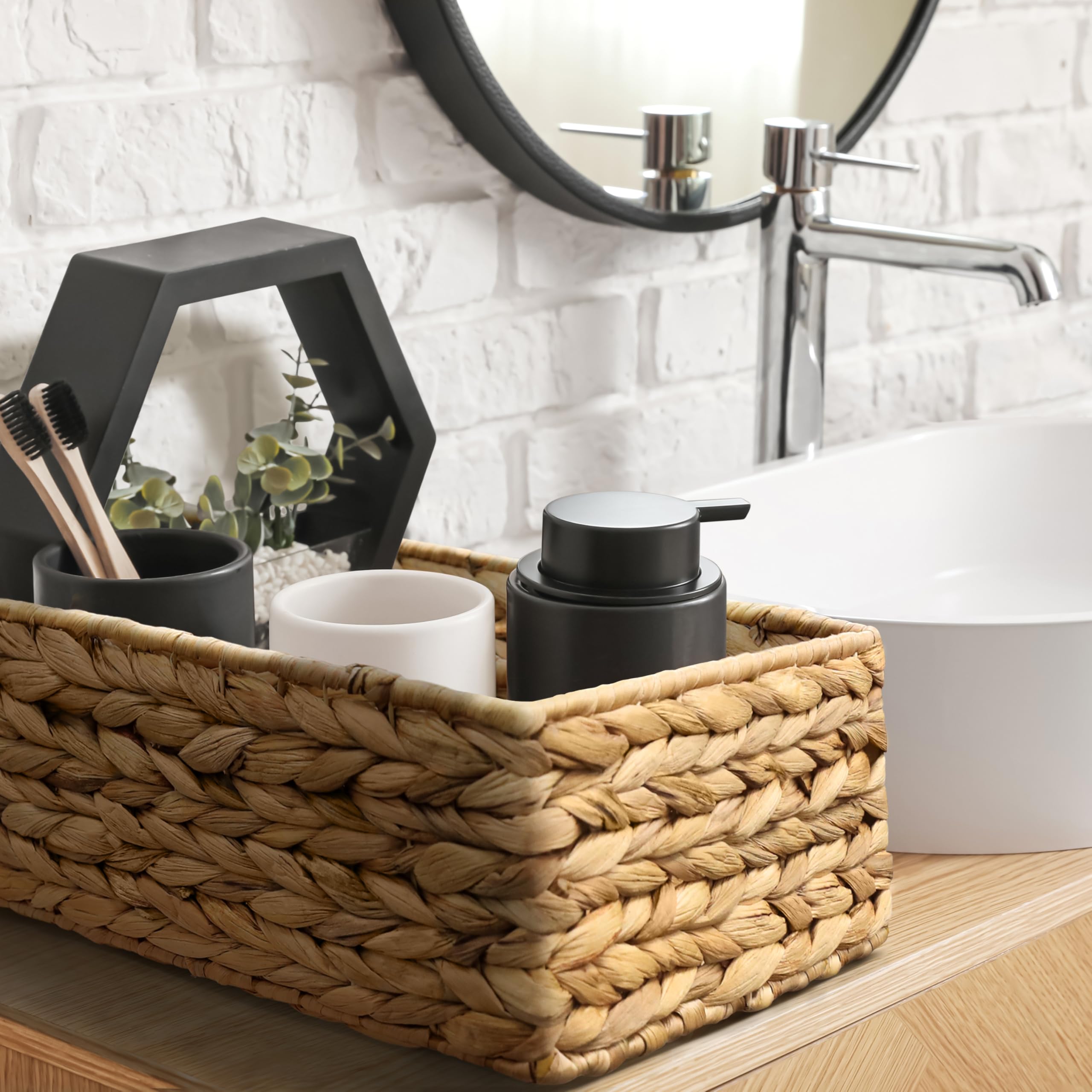 Homestead Water Hyacinth Storage Baskets, 15.6'' Long Narrow Rectangular Wicker Baskets For Bedroom, Living Room, Bathroom, Shel