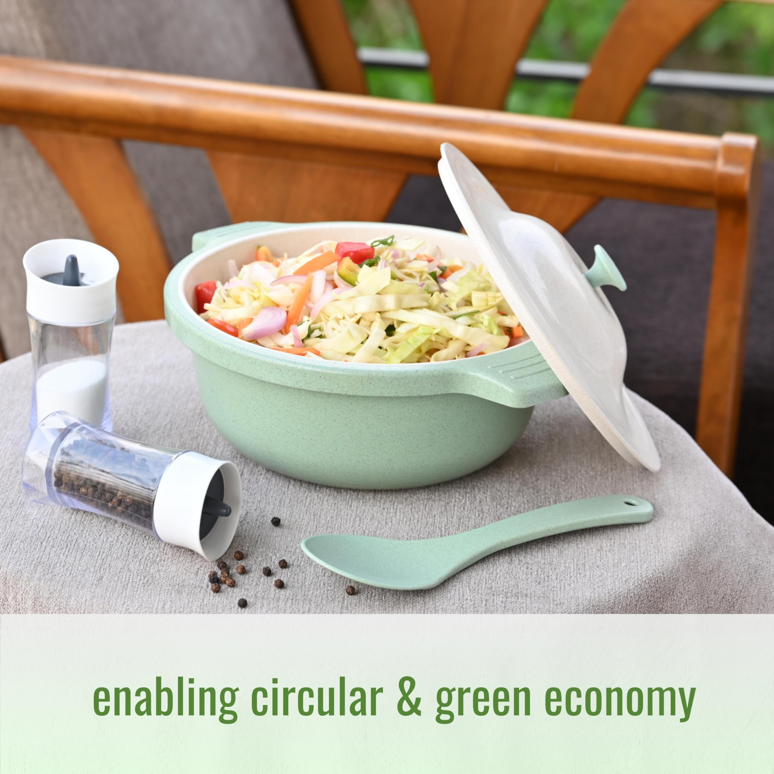 Eha Earth Friendly Mixing Bowls With Lids Set Of 2 | Microwave Safe Serving Bowls | Made With Rice Husk And Bamboo Fibers | 42 O