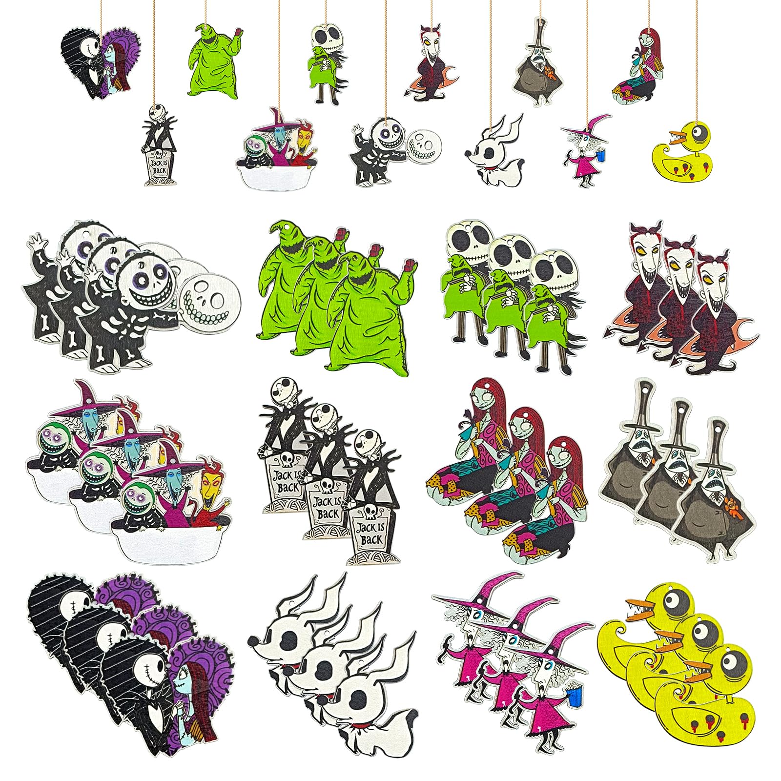 37 PCs Halloween Christmas Nightmare Ornaments Halloween Christmas Nightmare Wooden Hanging Ornament Decoration,Halloween Witch 