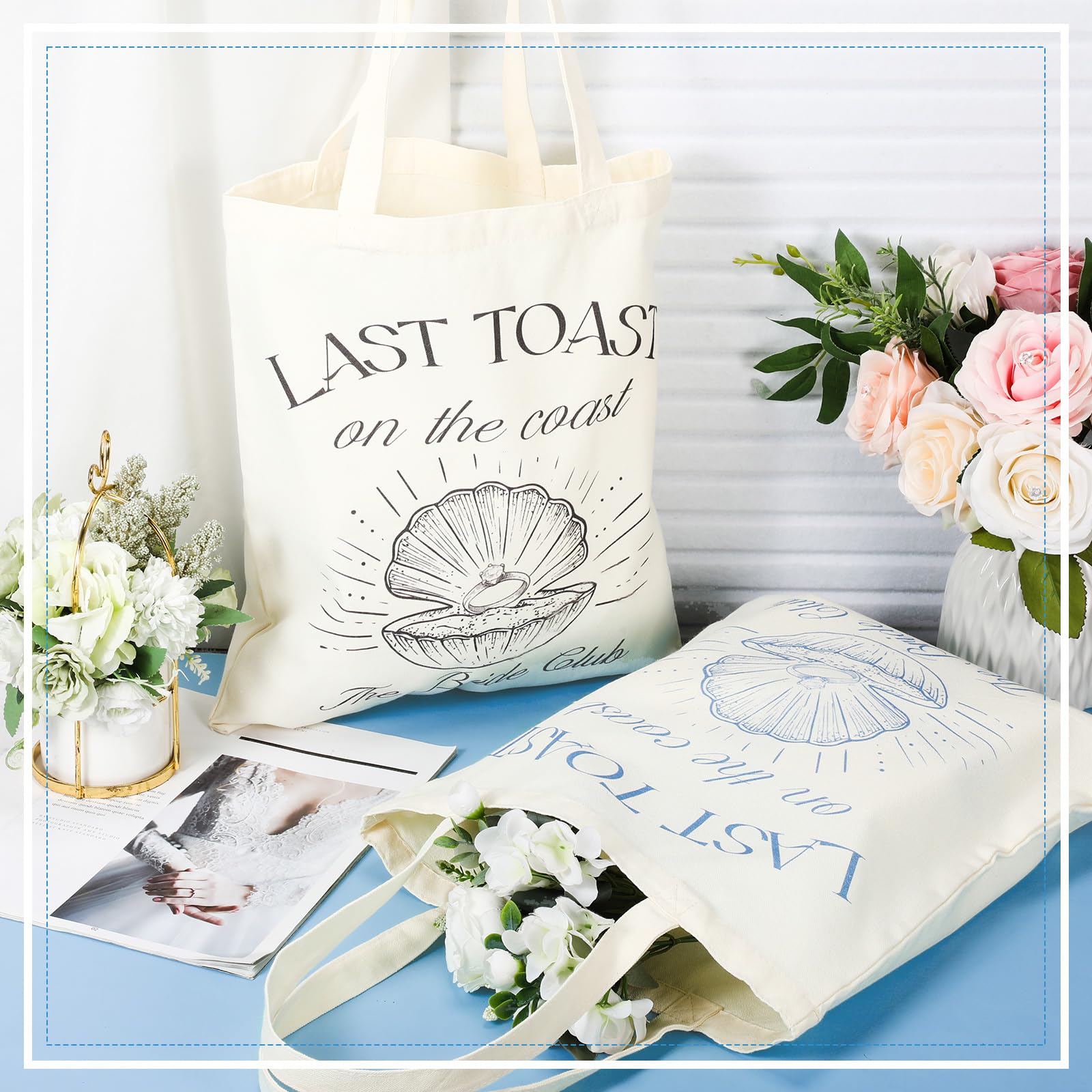 Aliceset 8 Pieces Bridesmaid Tote Bags Reusable Canvas for Bachelorette Bridesmaid Gift Bags Bridal Shower Tote(Black,Blue,Last