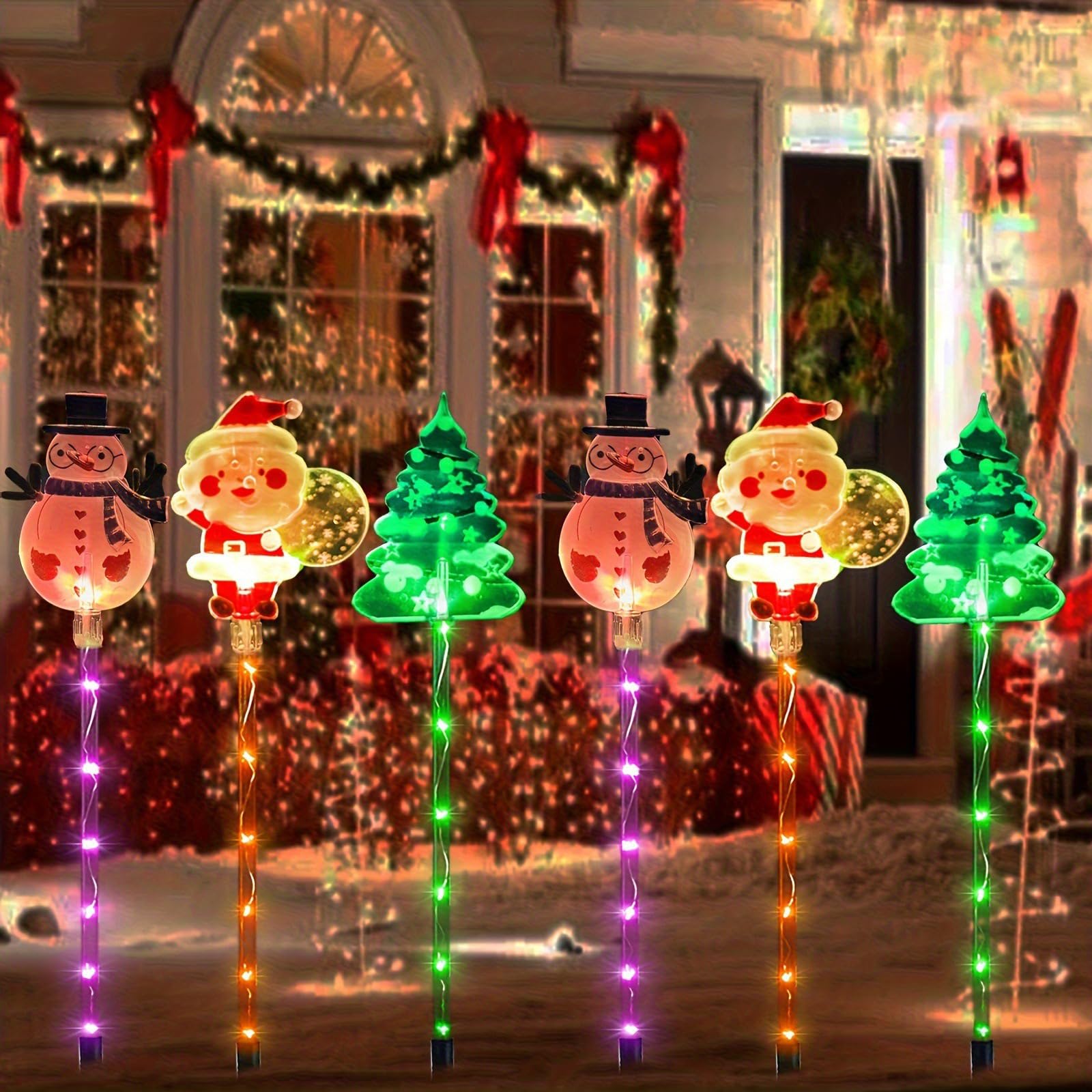 6-Pack of Moving Christmas Lights - Solar Decorative Outdoor LED Stakes, IP65 Waterproof -Can Design for Patio, Lawn & Pathway, 