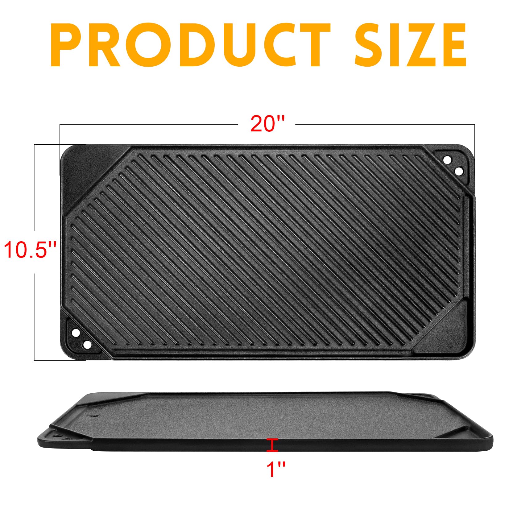 Ggc Cast Iron Reversible Griddle, Double-Sided Griddle Pan For Indoor And Outdoor Cooking, 20 X 10.5 Baking Flat And Ribbed Grid