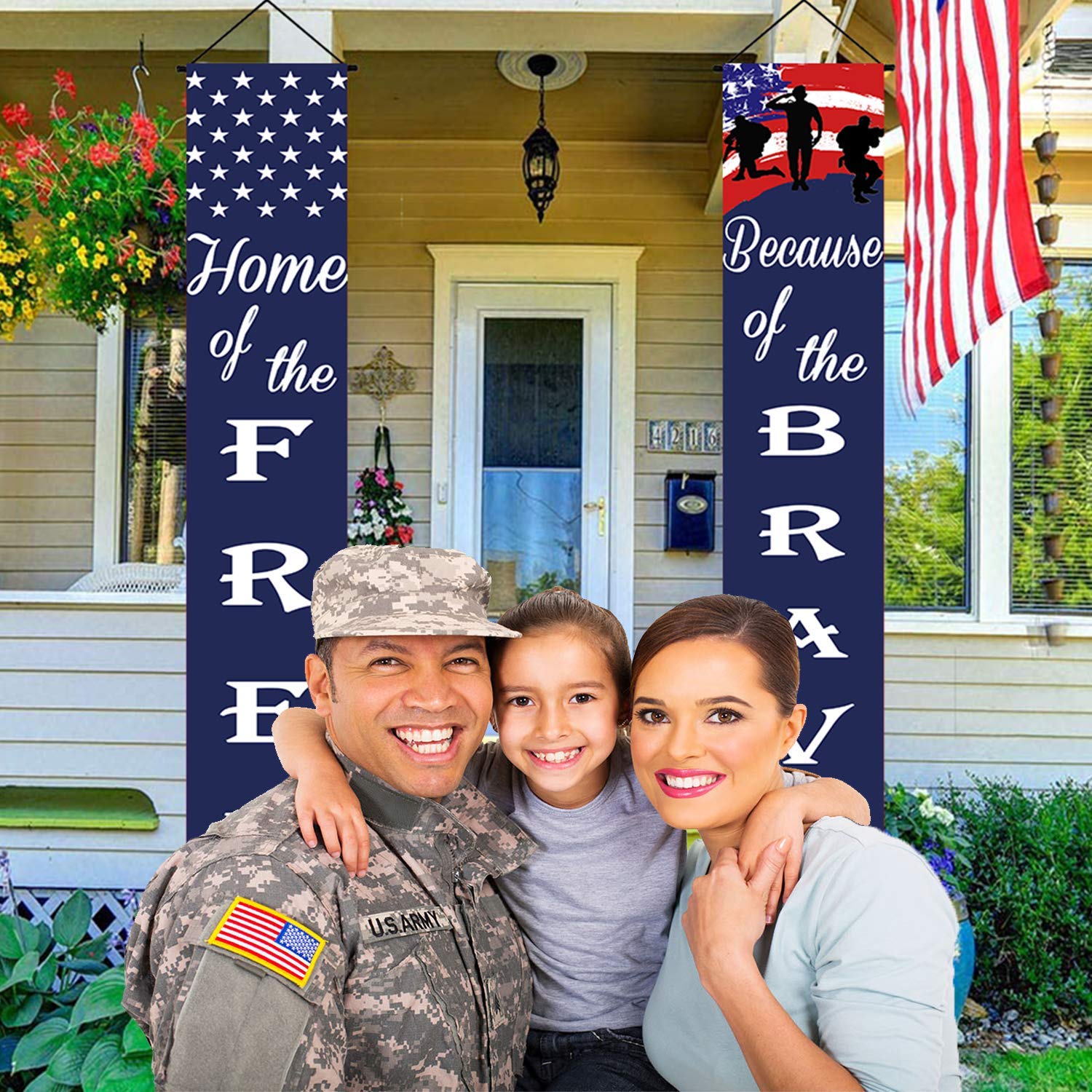 American Flag Patriotic Soldier Porch Sign Banners,Patriotic Decoration For Memorial Day-4Th Of July Decor Hanging,Independence