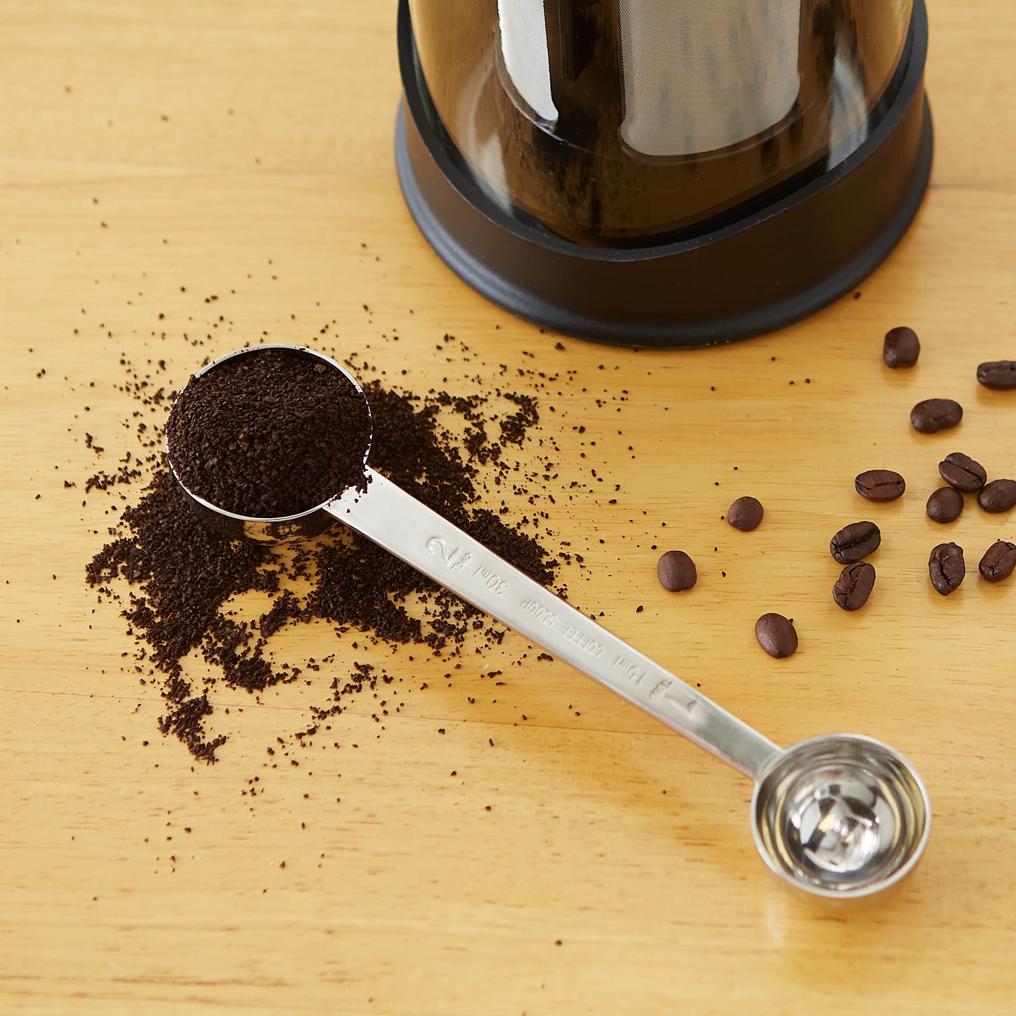 Rsvp International Coffee Measuring Spoon, Long Handled Stainless Steel Scoop Multi-Purpose For Baking, Ground Coffee, Beans Or