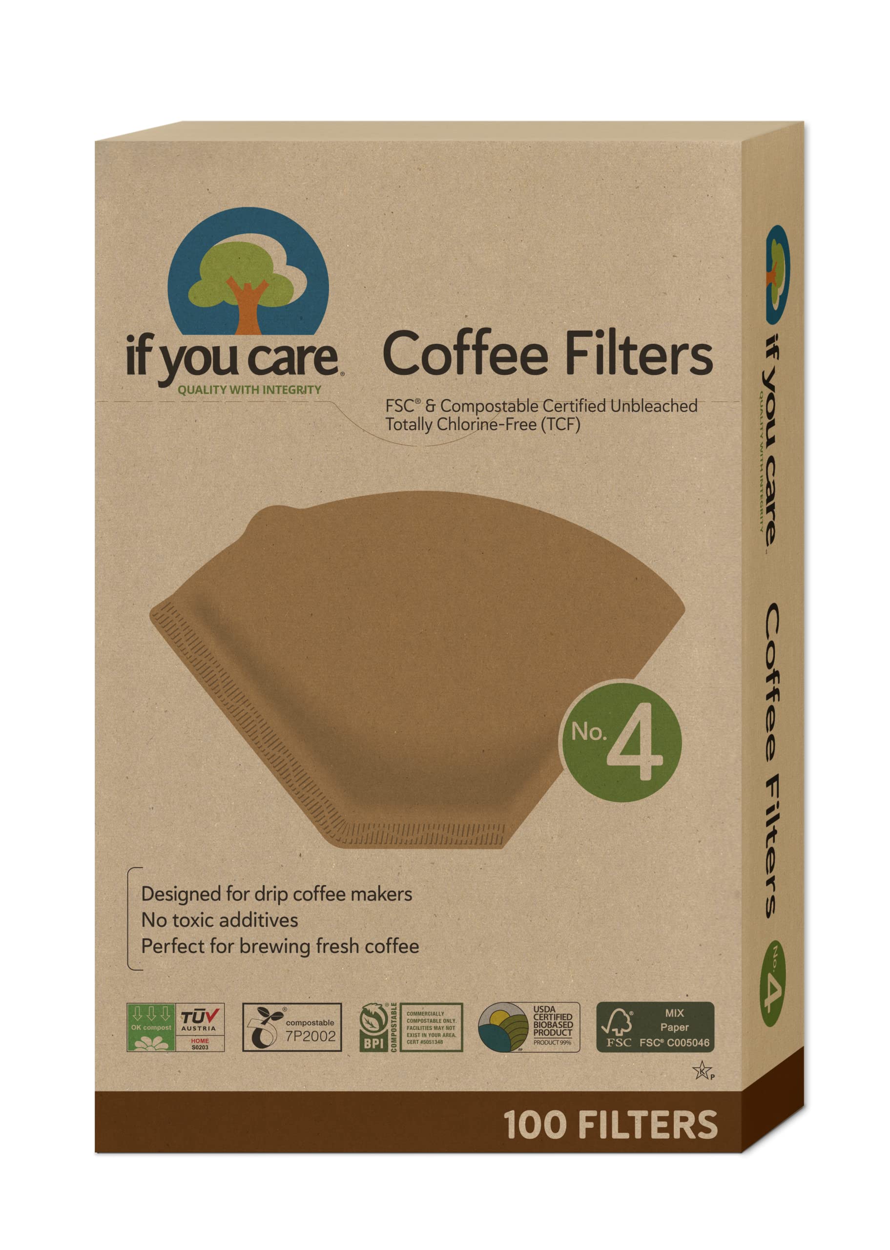 If You Care # 4 Cone Shaped Unbleached All Natural Compostable Coffee Filters, 100 Count (Pack Of 1), Chlorine Free