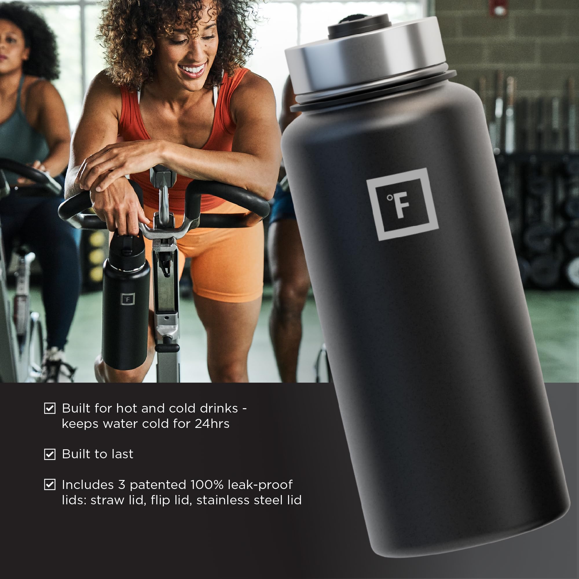 Iron Flask Sports Water Bottle - 32 Oz  3 Lids (Straw Lid)  Leak Proof  Vacuum Insulated Stainless Steel  Double Walled  Thermo Mug  Metal Canteen