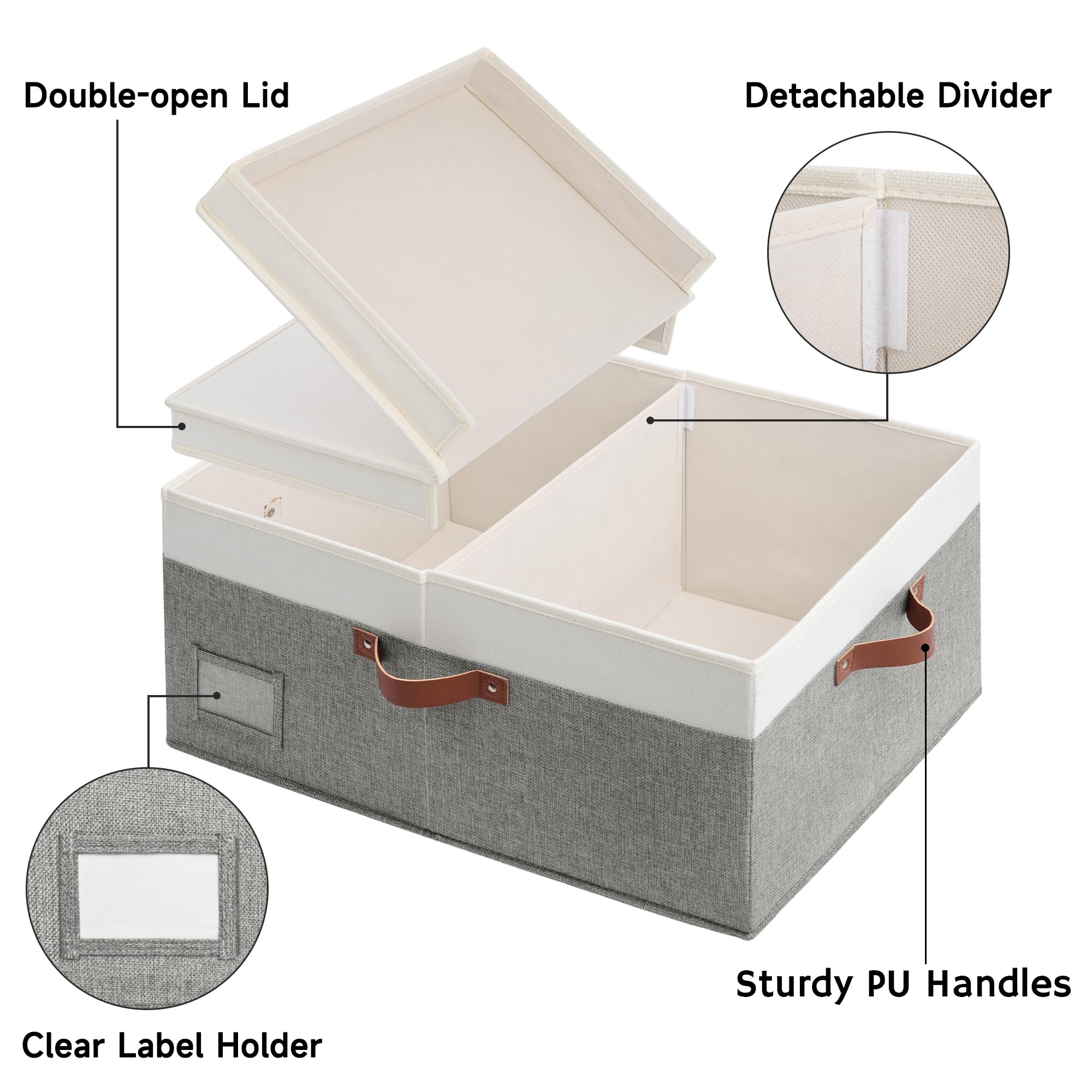 Granny Says Decorative Storage Boxes With Lid, Large Storage Bins With Double-Open Lid And Divider, Fabric Storage Bins For Clot