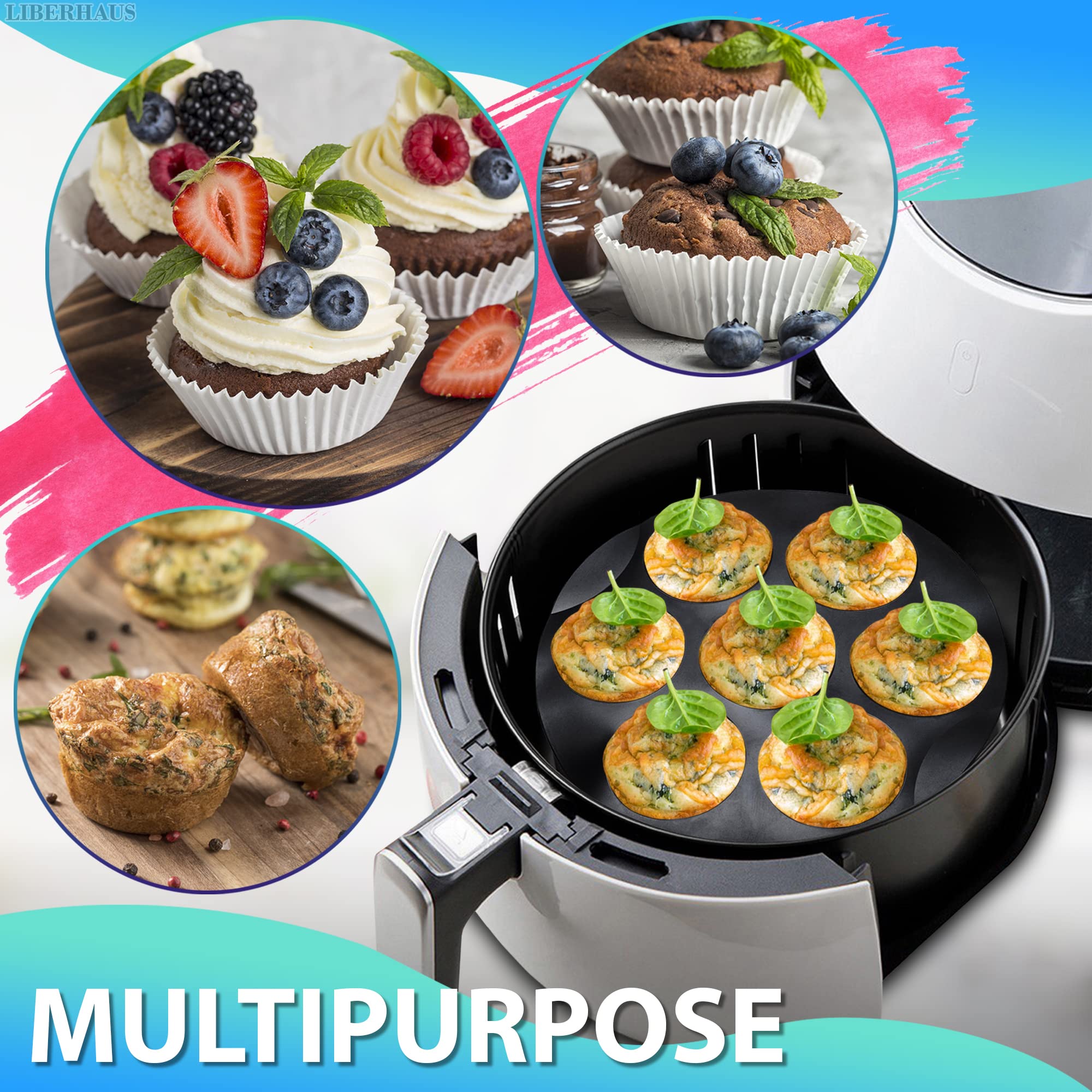 Air Fryer Silicone Cupcake Pan - 3.5-5.8L Air Fryer Egg Bites Mold Nonstick Muffin Pan Egg Cups Molds Silicone Muffin Pan For Ai