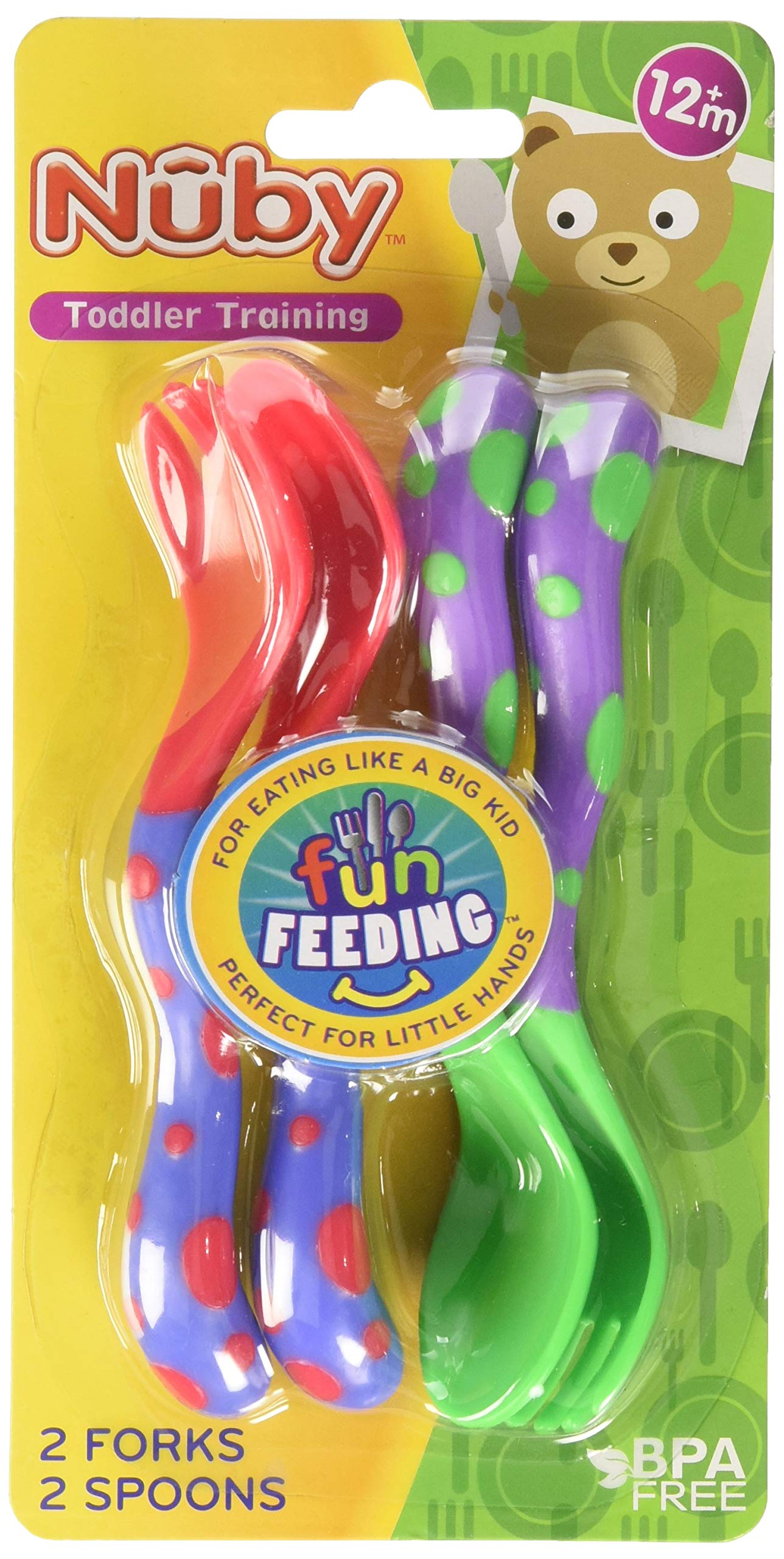 Nuby Fun Feeding Spoons & Forks 2Pack  red/green, one size