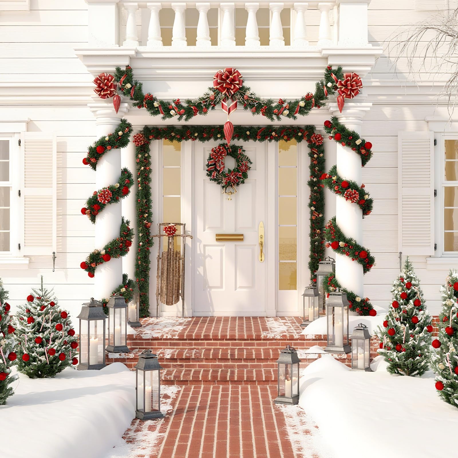 50FT Green Christmas Garland Decorations, Christmas Artificial Pine Greenery Garland Outdoor Indoor Decor, Straight Faux PVC Sof