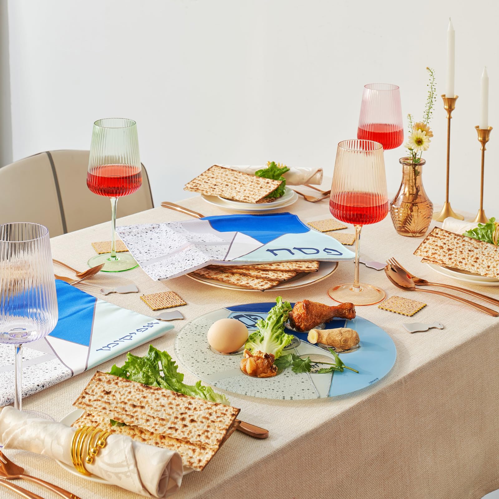 Rite Lite Blue Glass Passover Seder Plate With Silver Glitter Accents For Pesach