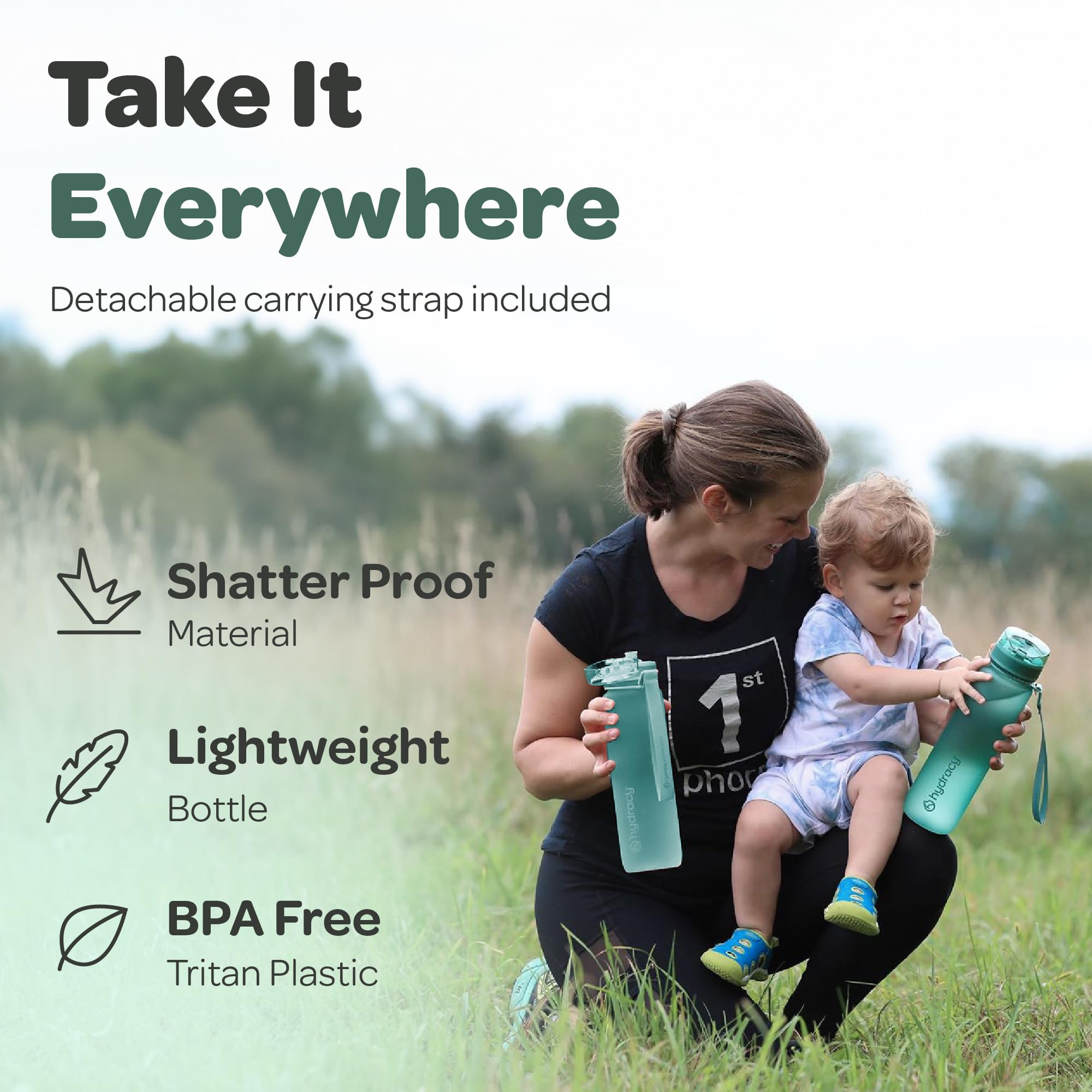 Hydracy Water Bottle with Time Marker - 500 ml 17 Oz BPA Free Water Bottle - Leak Proof & No Sweat gym Bottle with Fruit Infuser Strainer - Ideal gift for Fitness or Sports & Outdoors Moonlightgreen