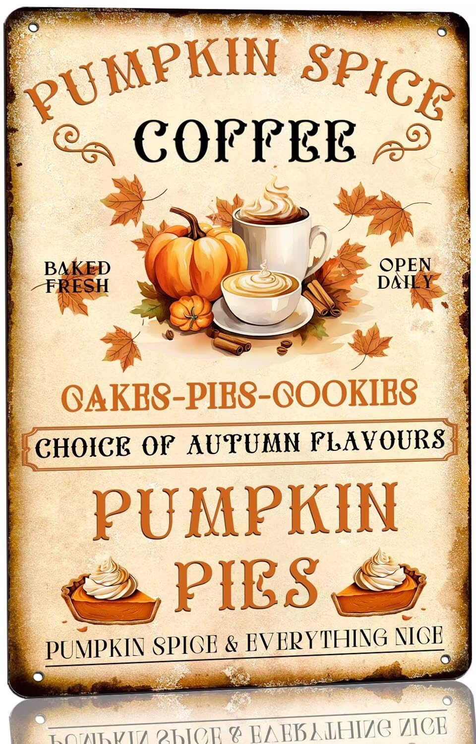 Pumpkin Spice Coffee Signs Retro Vintage Metal Tin Sign Autumn Pumpkin Pie Decor for Home Kitchen Cafe Bar Fall Decor 8x12 Inch