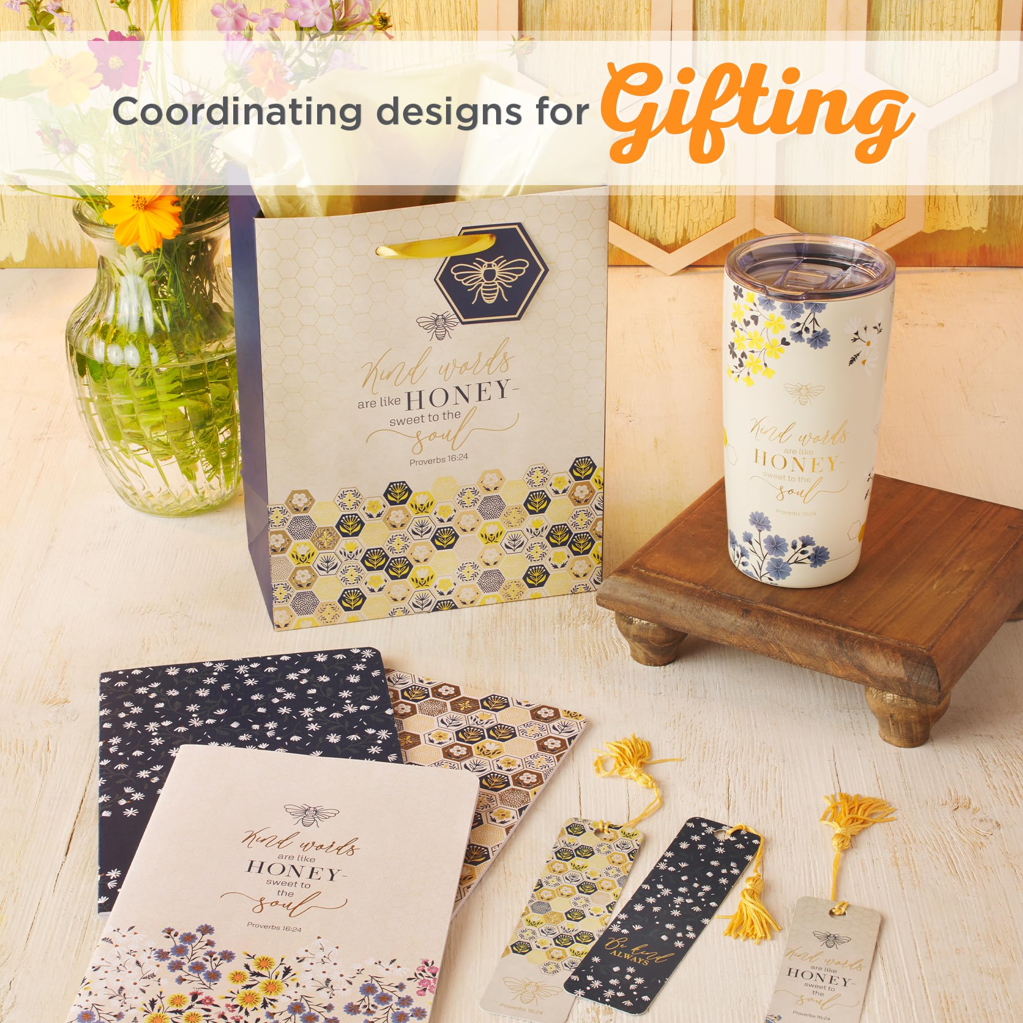 Christian Art Gifts Stainless Steel Scripture Tumbler Travel Mug For Women: Kind Words Bible Verse, Cute Bumble Bee, Double-Wall