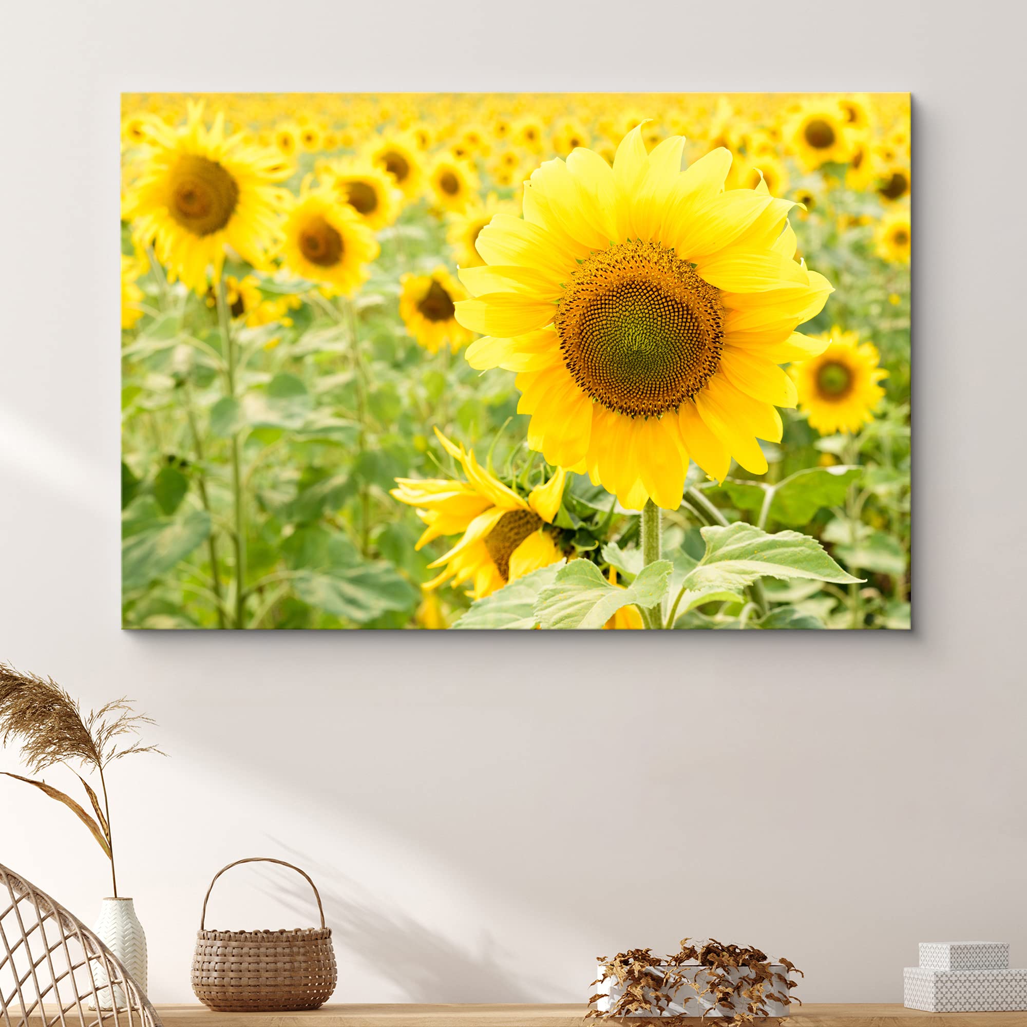 Signford Canvas Print Wall Art Yellow Sunflowers In The Field Floral Plants Photography Realism Contemporary Scenic Colorful Mul