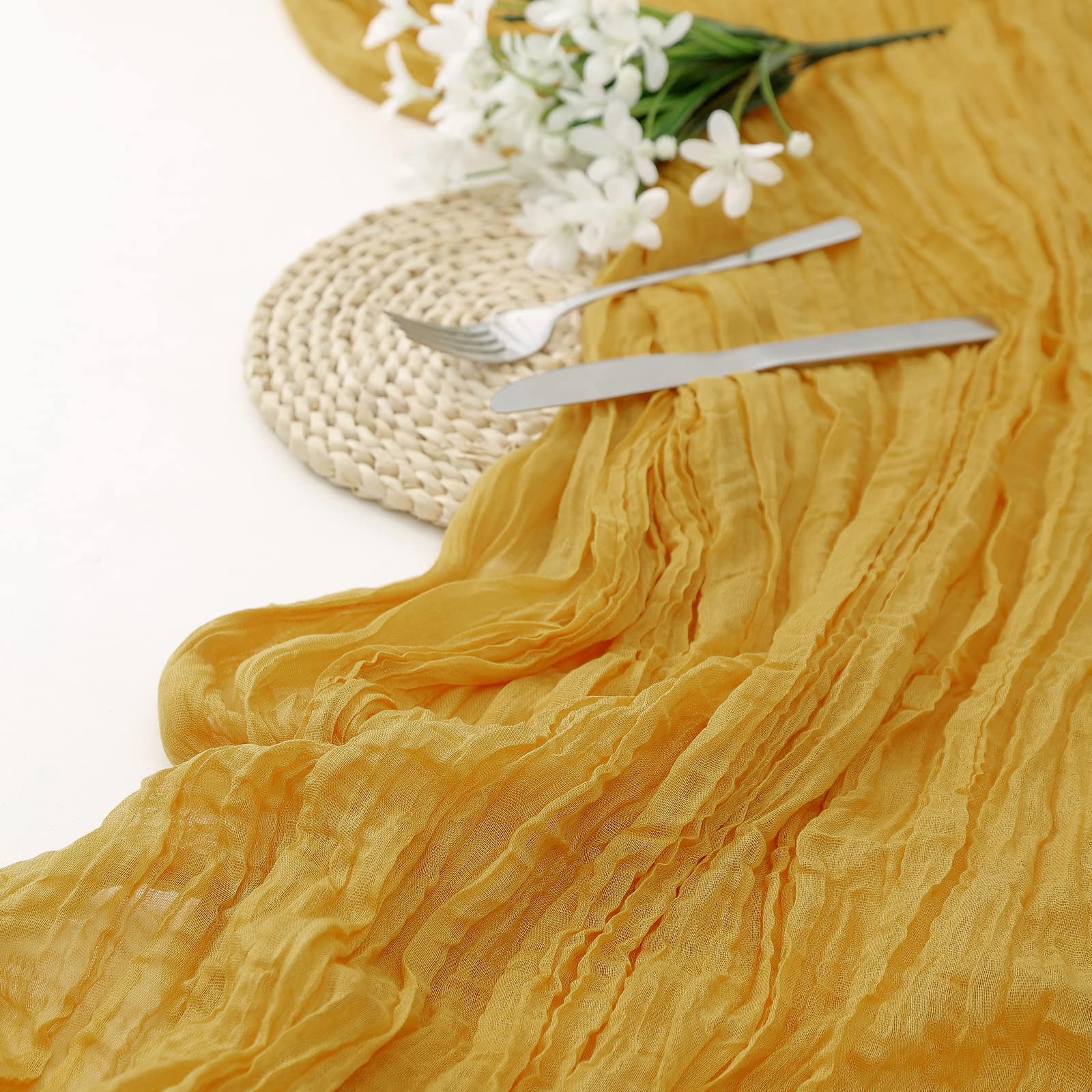 Dolopl Mustard Yellow Cheesecloth Table Runner 13.3Ft Boho Gauze Cheese Cloth Table Runner Rustic Sheer Runner 160Inch Long For