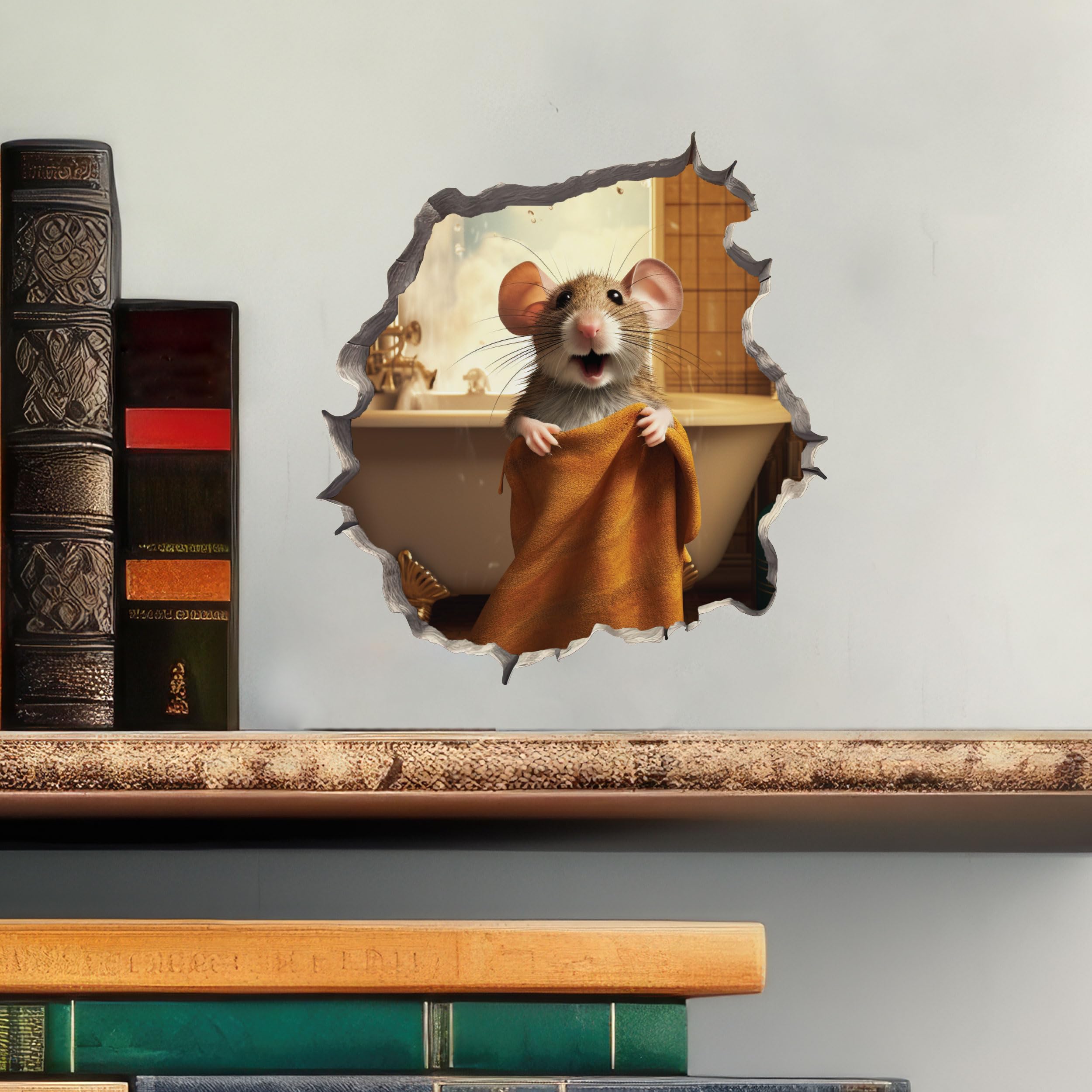 Bathroom Towel Mouse Wall Hole Decal - Wall Sticker With 3D Effect - Fun Gift Idea