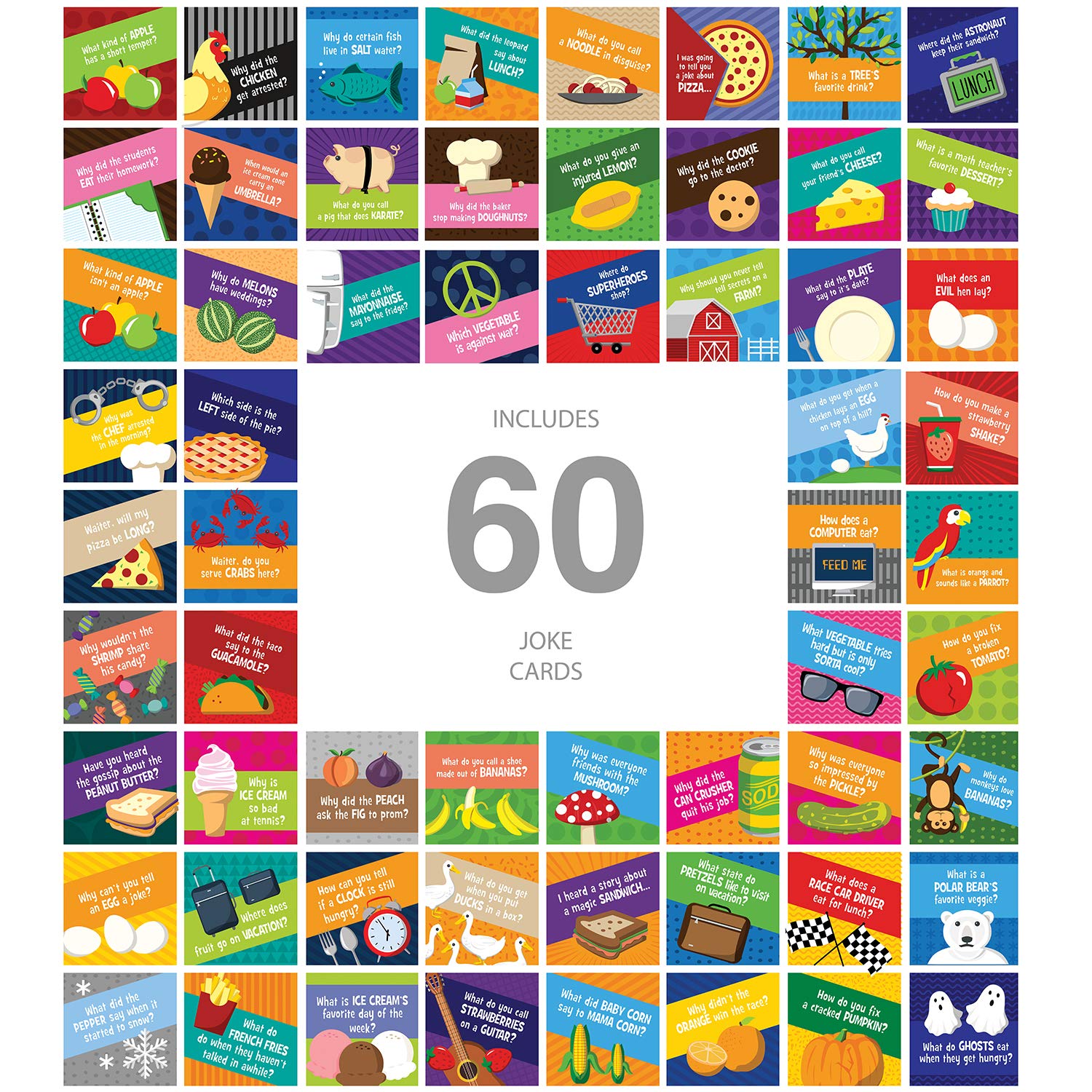 Canopy Street Illustrated Lunch Box Jokes For Kids / 3.5'' X 3.5'' 60 Funny Food Jokes/Silly Lunch Notes