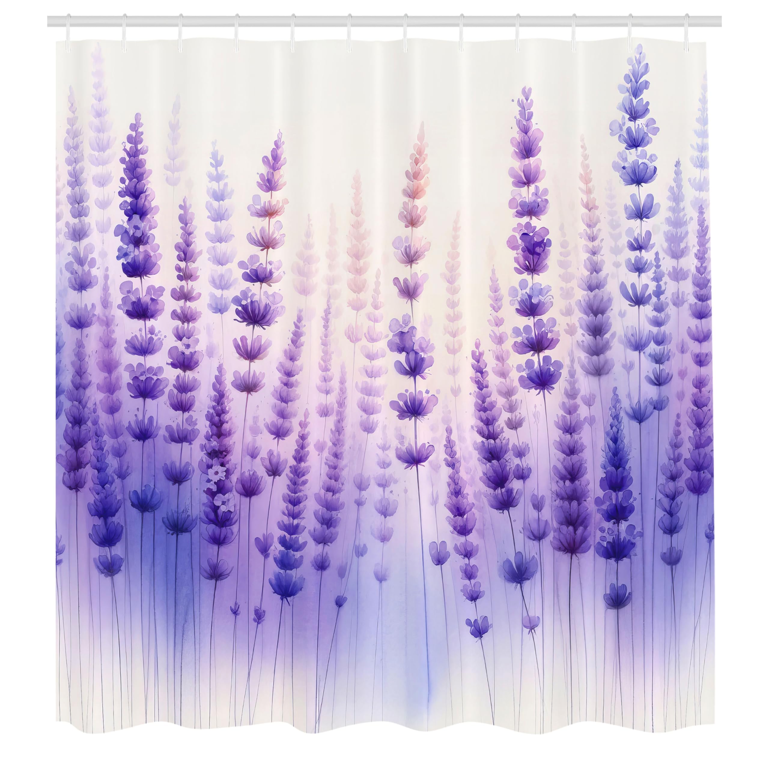 Ambesonne Lavender Shower Curtain, Dreamy Composition Of Purple Tone Tender Flowers With Aquarelle Look Details, Cloth Fabric Ba