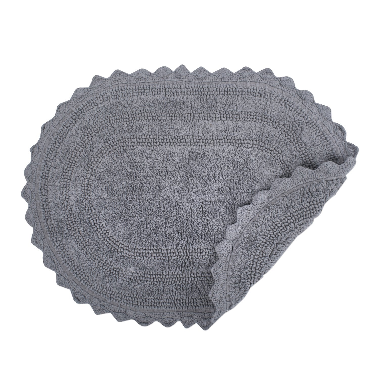 DII Crochet Collection Reversible Bath Mat  Small Oval  17x24  Gray