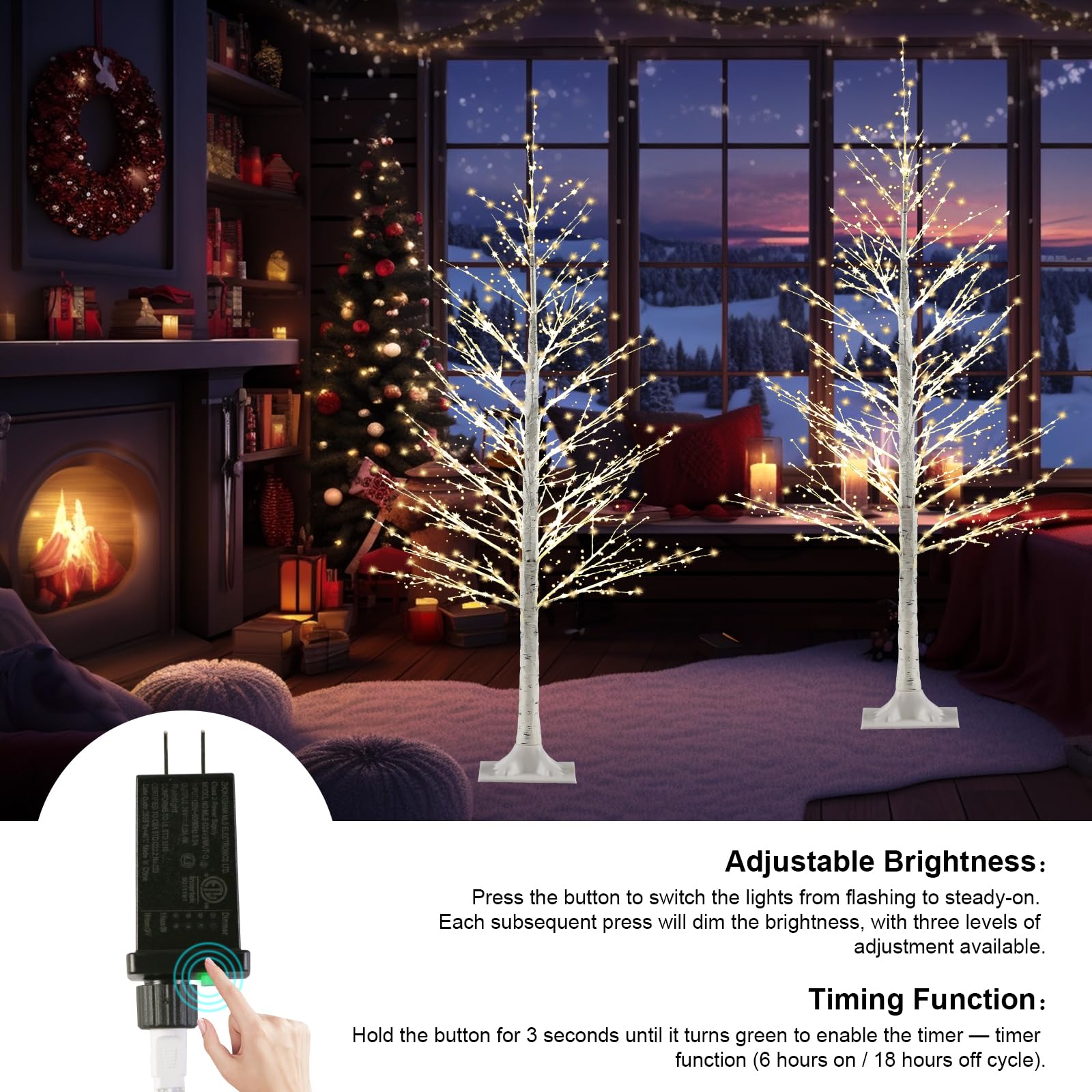 Set of 2-4 FT Lighted Birch Tree with 500 Warm White LEDs, Prelit Christmas Tree with Twinkle Lights, LED Birch Tree with Timer