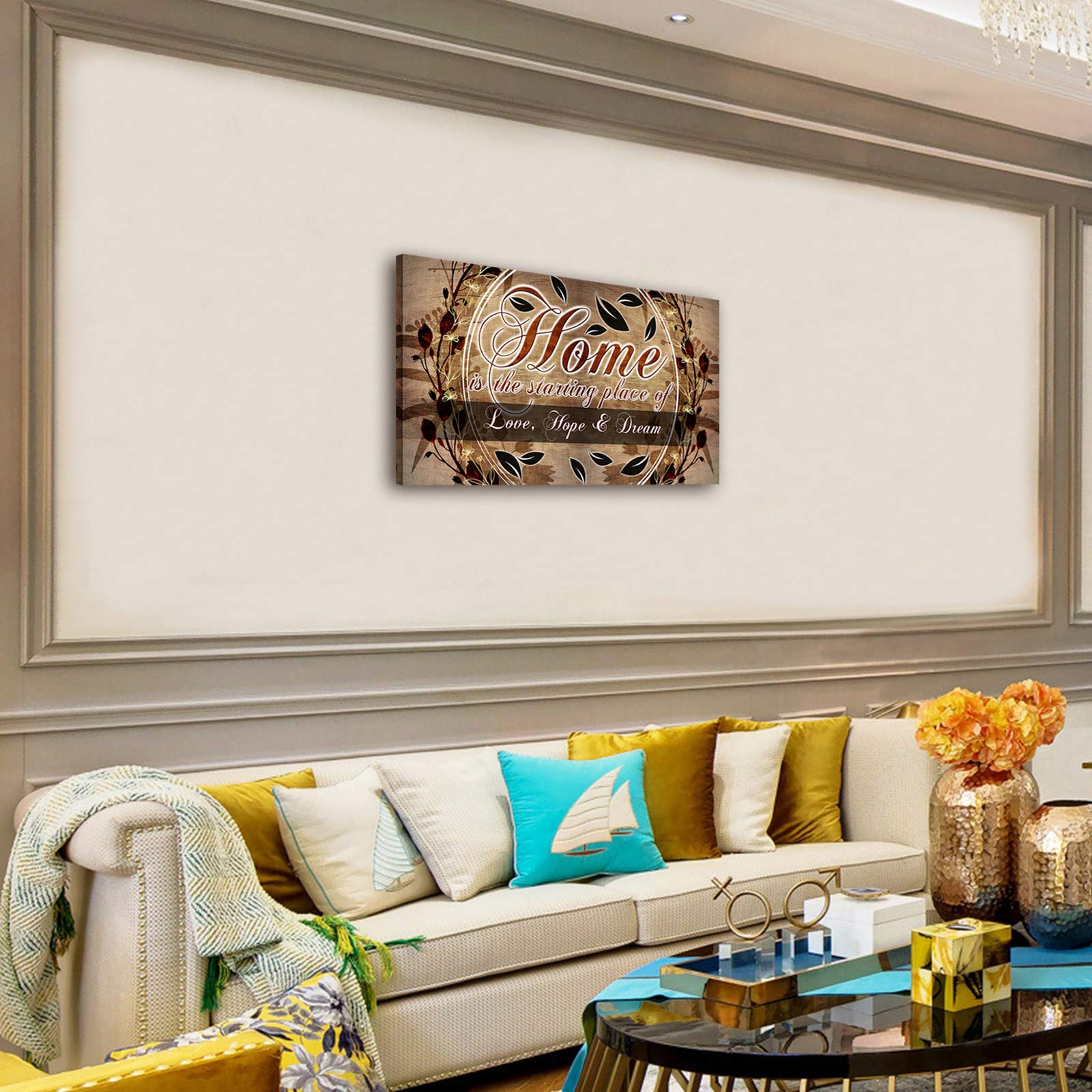 Inspirational Home & Family Quotes Motto Canvas Wall Art, Home Sweet Home Framed Artwork Painting Love, Hope & Dream Theme Quote