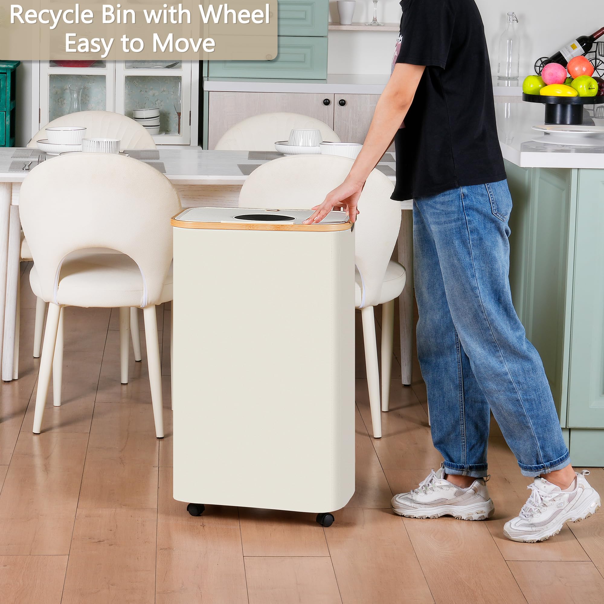 Efluky Recycle Bins For Kitchen 100L (26 Gallon), Recycling Bin With Wheels And 2 Removeable And Reusable Inner Bags, Kitchen Re