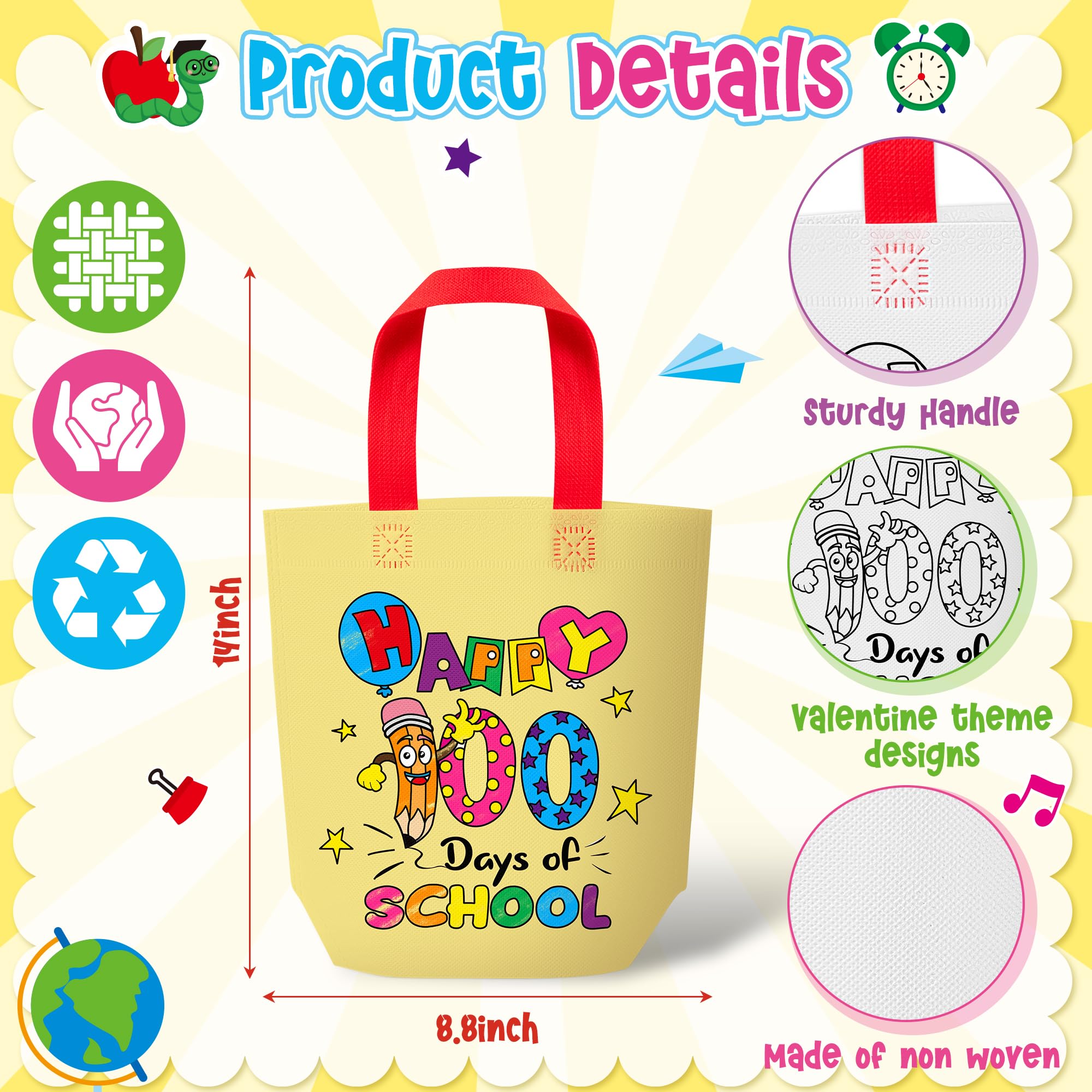 Valentine Coloring Goodie Bags For Kids - 24Pcs Dinosaur Bulk Color Your Own Gift Bags With Handle Valentine'S Day Reusable Colo