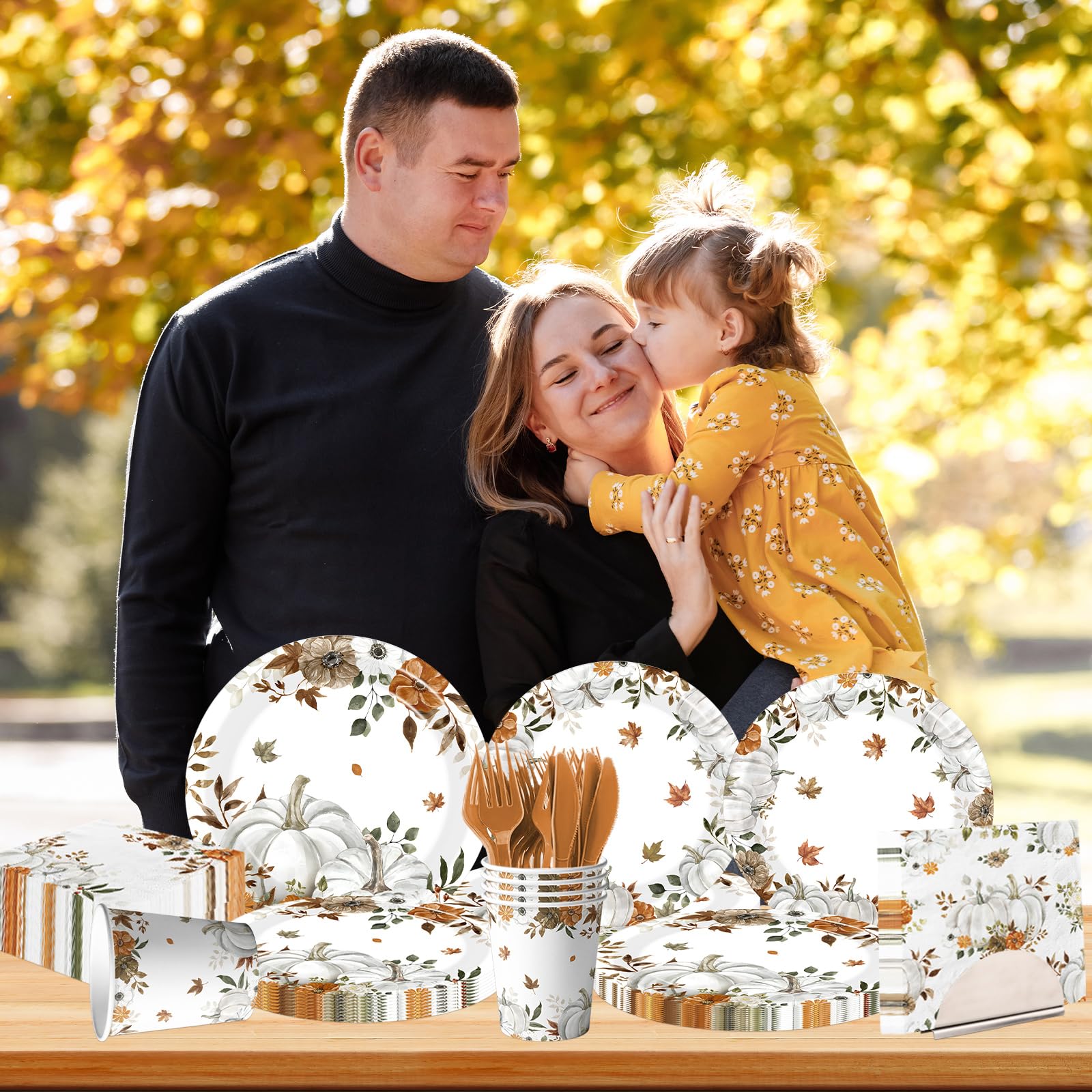 24 Sets Fall Paper Plates and Napkins,Little Pumpkin Baby Shower Decorations,Autumn-Themed Disposable Tableware for Thanksgiving