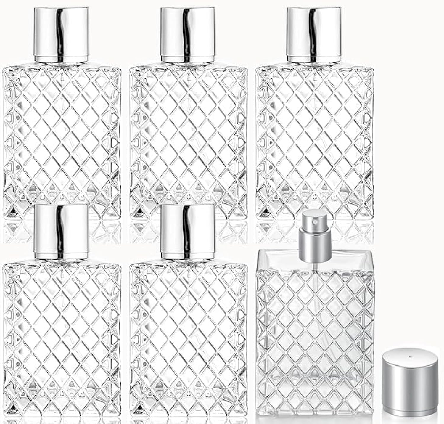 Dmuuudm Refillable Spray Perfume Bottles,6 Pack 100Ml Glass Fine Mist Spray Bottle,Empty Travel Square Clear Glass Replacement C