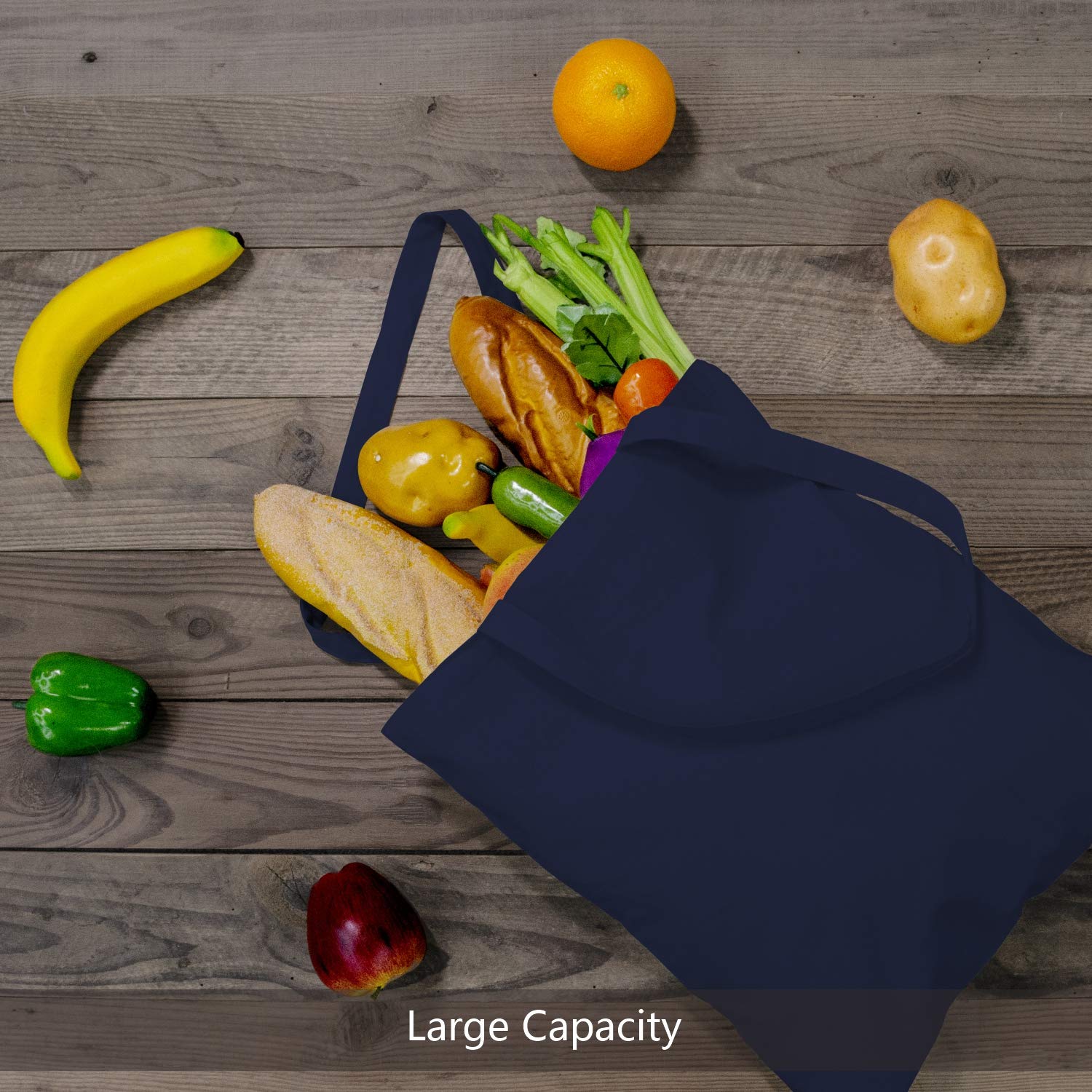 TOPDesign 24-Pack Economical 16 x15  Navy Blue Cotton Tote Bag, Lightweight Medium Reusable Grocery Shopping Cloth Bags, Suitabl