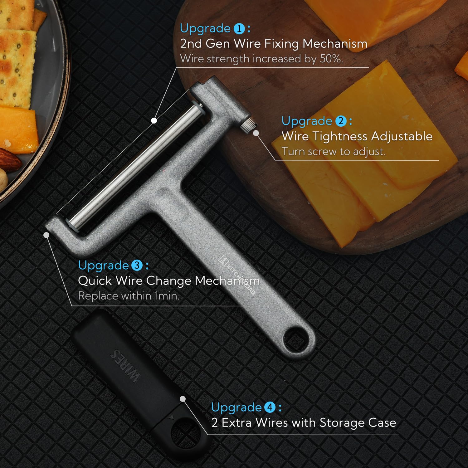 Kitchendao Replaceable Wire Cheese Slicer Cutter, 50% Stronger Wires With 2Nd Gen Wire Fixing Mechanism, Tightness Adjustable, E
