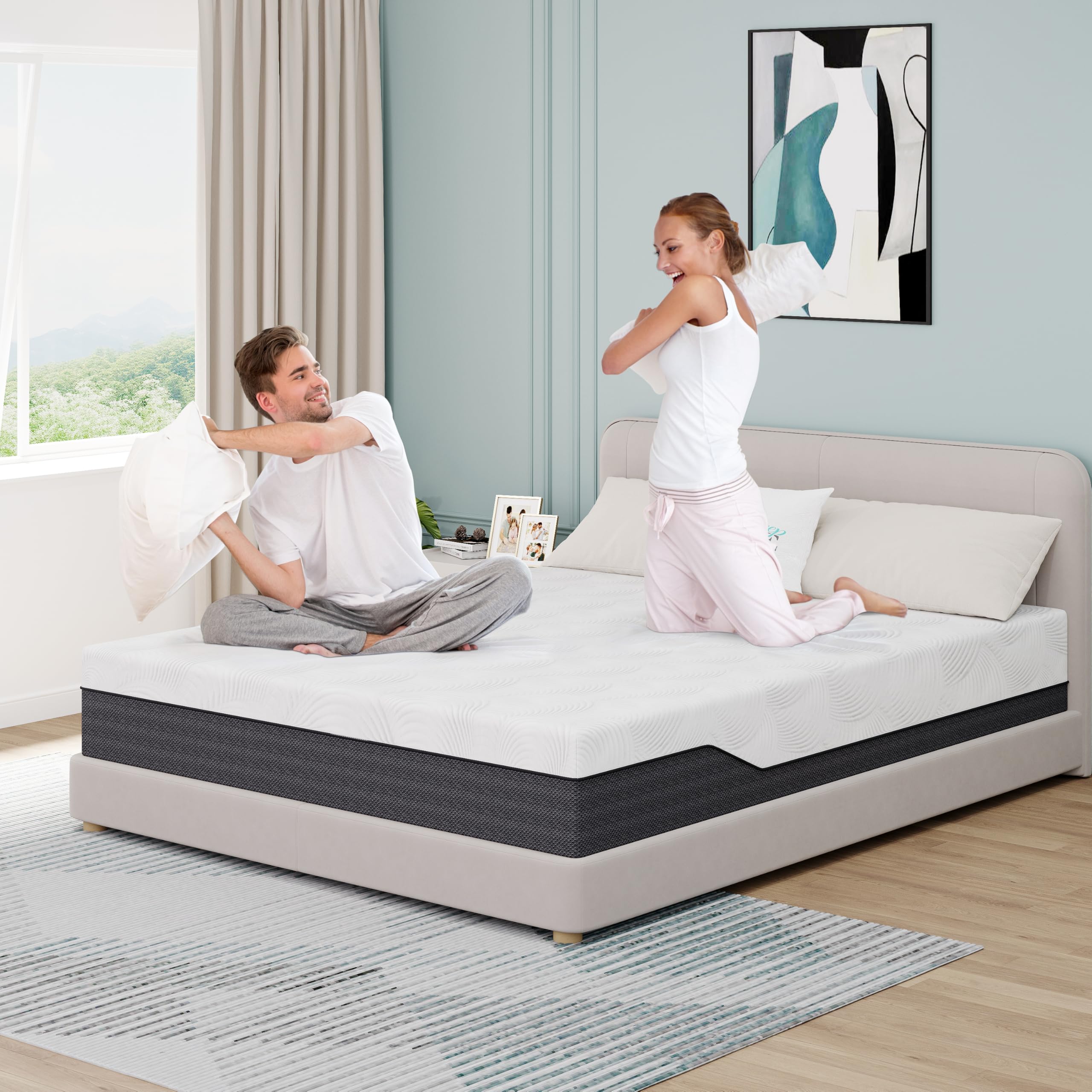 Joyride Sleep Queen Size Mattress, 8 Inch Gel Memory Foam Mattress In A Box, Flippable Design With Two Firmness Preference, Pain