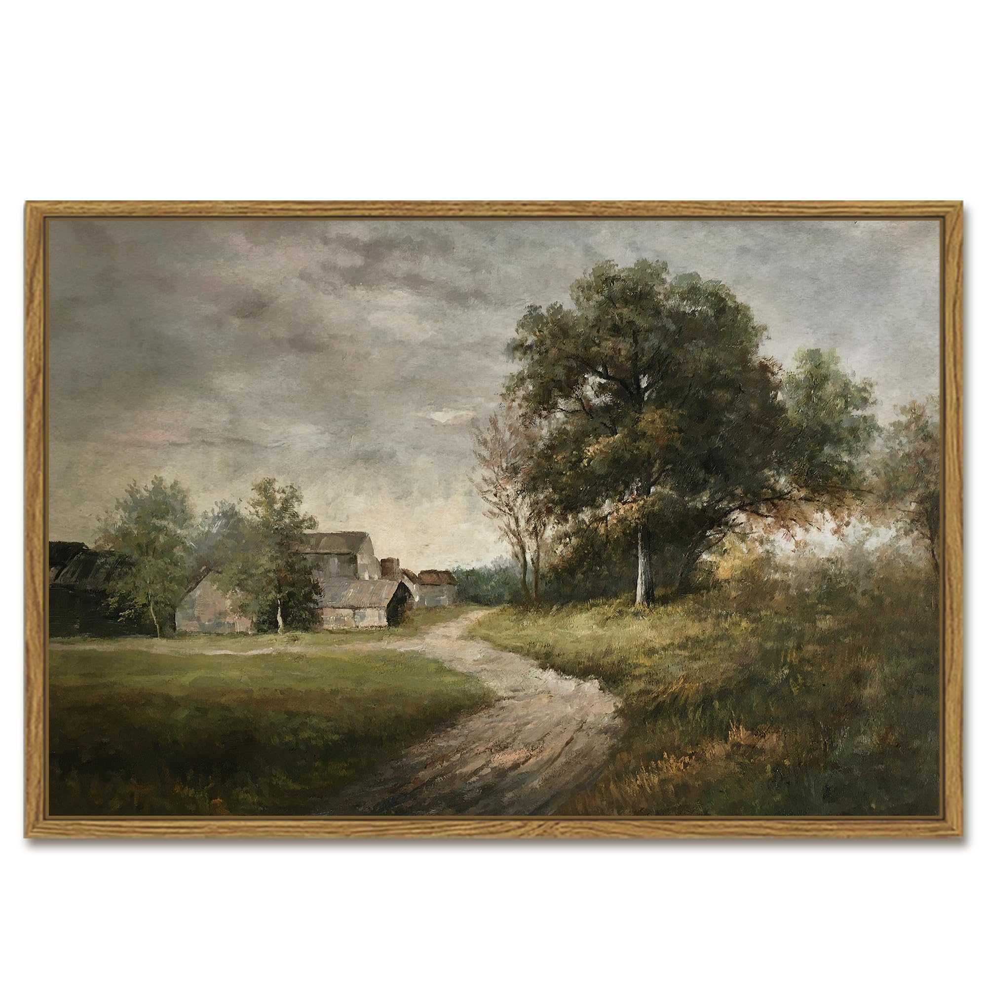 Shenify Landscape 16X24In Large Vintage Framed Canvas Wall Art Classical Village Prints Farmhouse Bathroom Office Decor - Natura