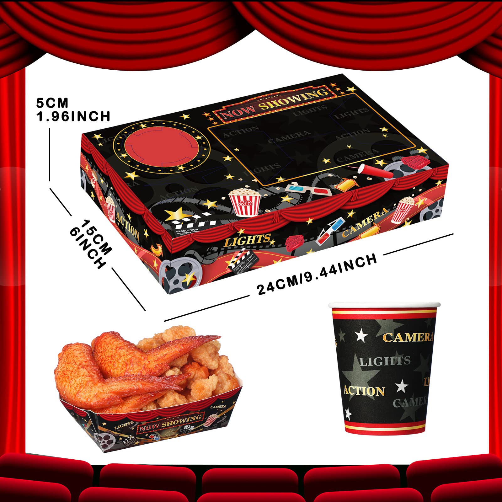72 Pcs Movie Night Party Supplies Snack Trays Boxes With Disposable Paper Food Cups Combo Trays Cardboard Popcorn Drink Candy Ho