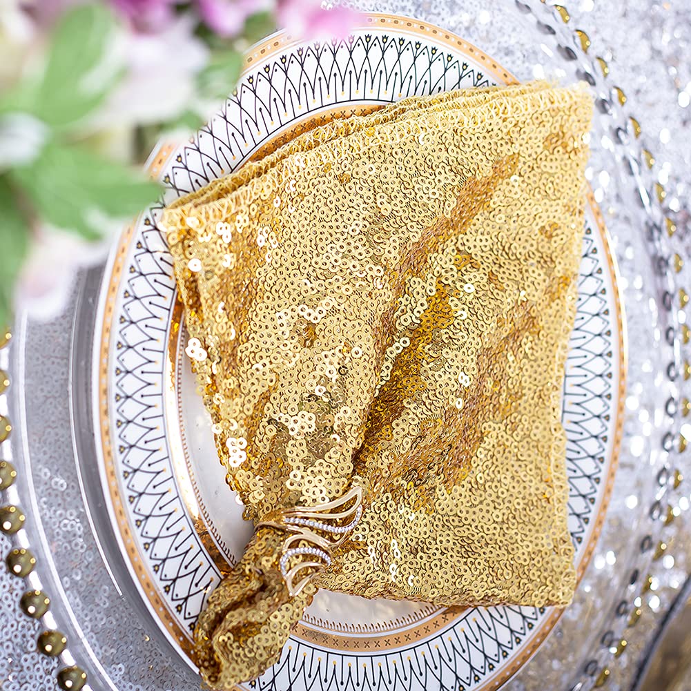 Eternal Beauty Gold Sequin Cloth Napkins 12''X12''- Pack 12 For Parties, Wedding,Birthday Dinner Decoration