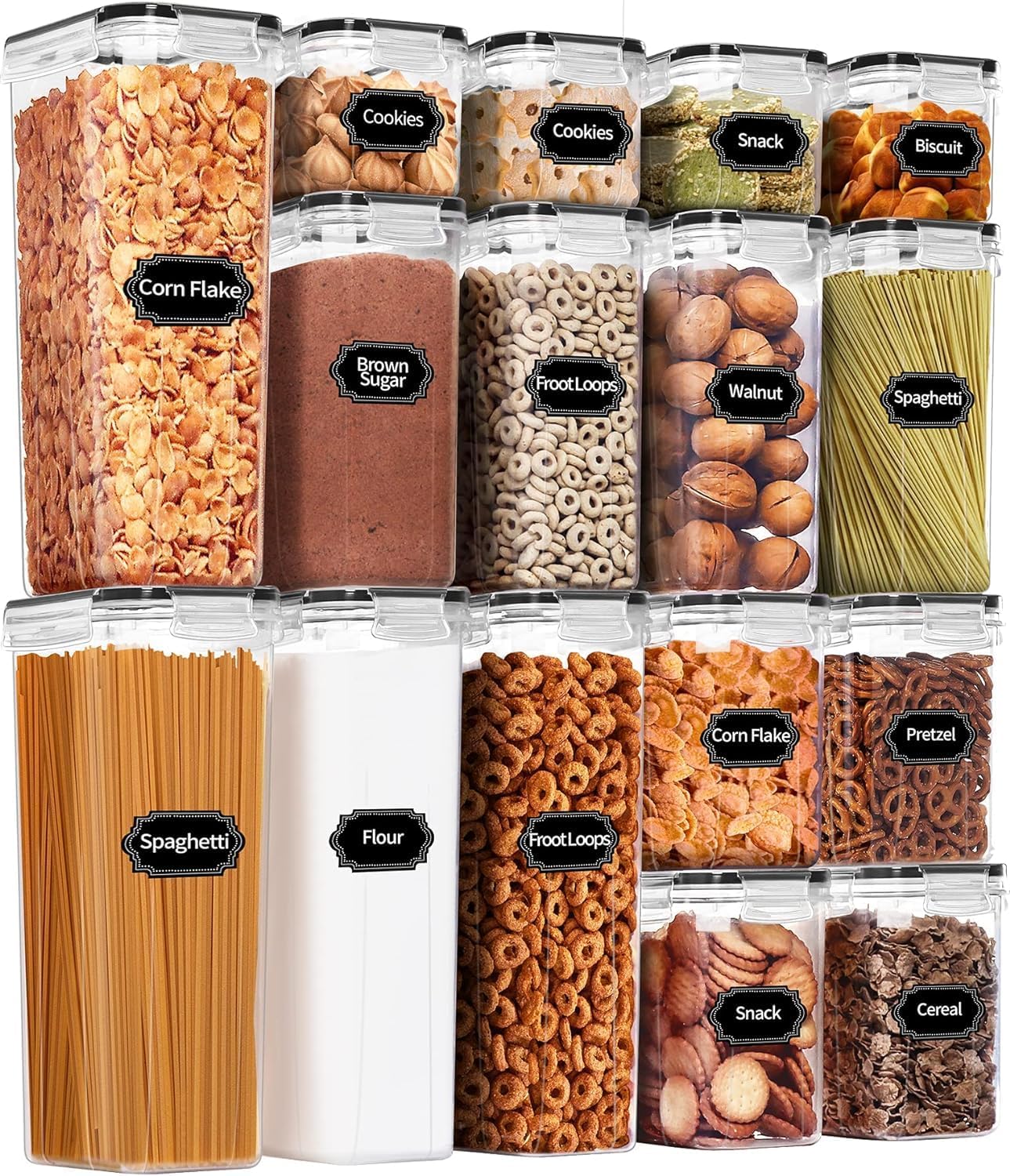 Rectical Airtight Food Storage Container Set Of 16 | BpaFree Plastic Kitchen Storage Containers With Lids | Dry Food Canisters 