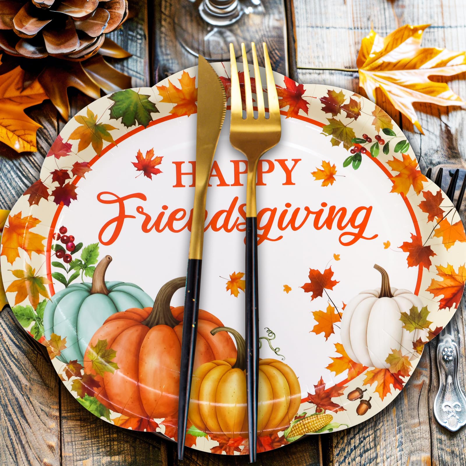 ceiba tree Friendsgiving Oval Paper Plates 30Pcs Pumpkin Thanksgiving Dinner Plates Disposable Dinnerware Party Supplies Fall Au
