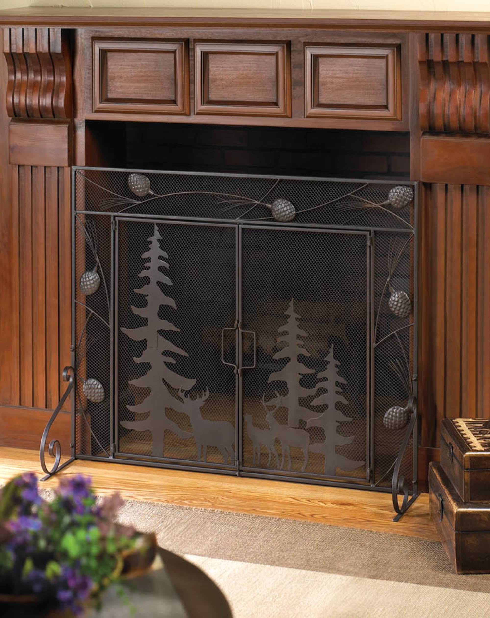 Zings & Thingz 57071351 Pine Forest Fireplace Screen  Black
